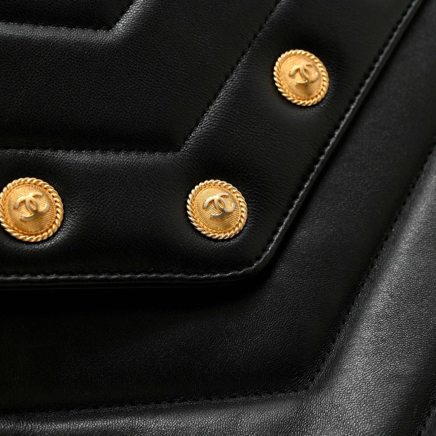 Chanel Lambskin Chevron CC Button Clutch Black 10 of 11