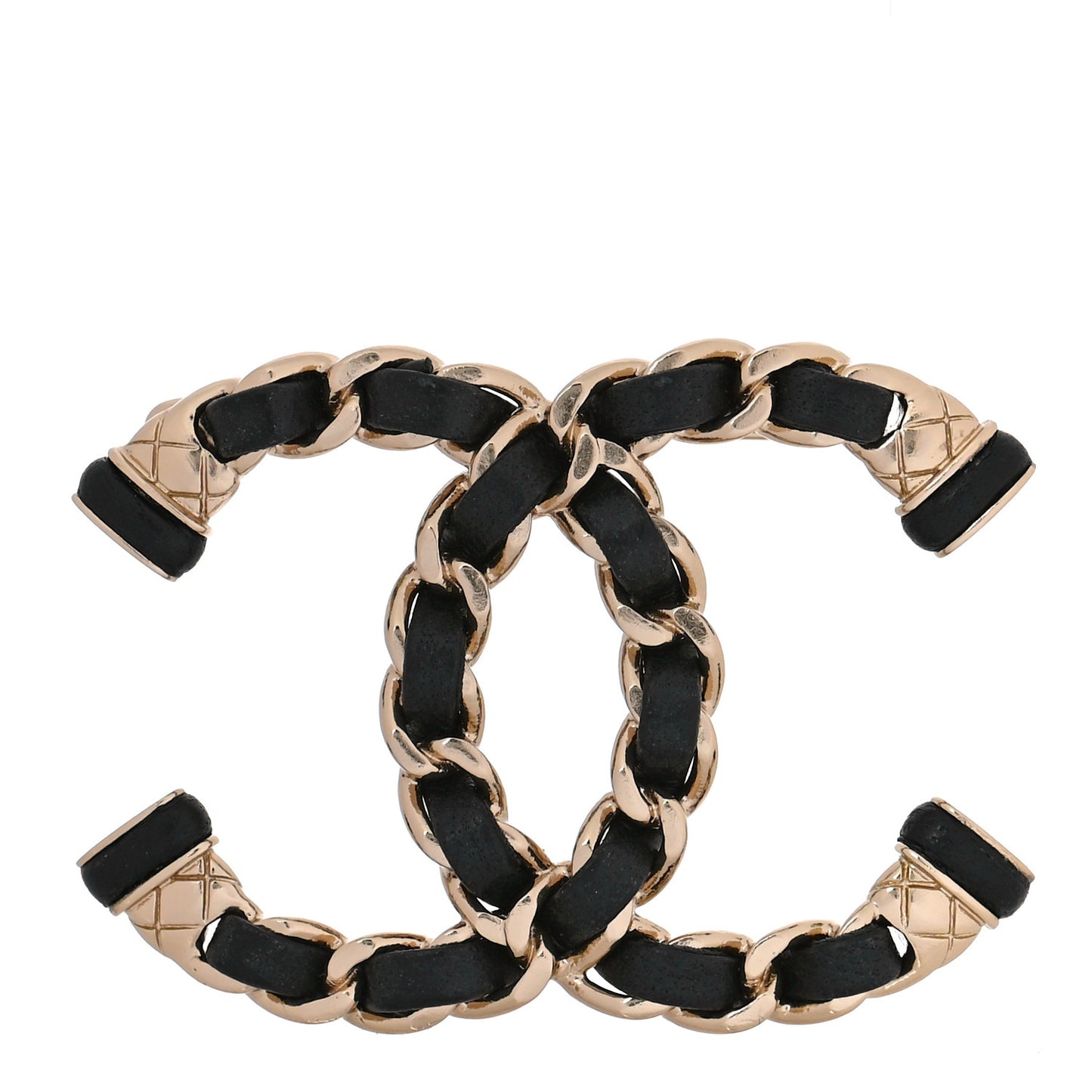 Lambskin Chain CC Brooch Black Gold