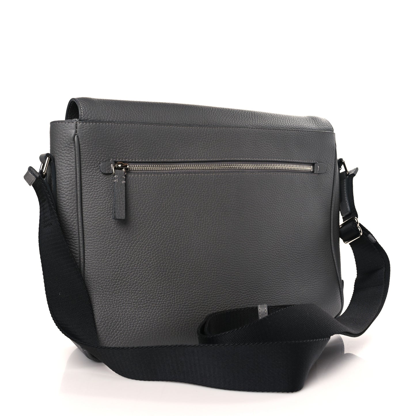 Grainy Calfskin Embossed Bruno Messenger Charcoal Grey