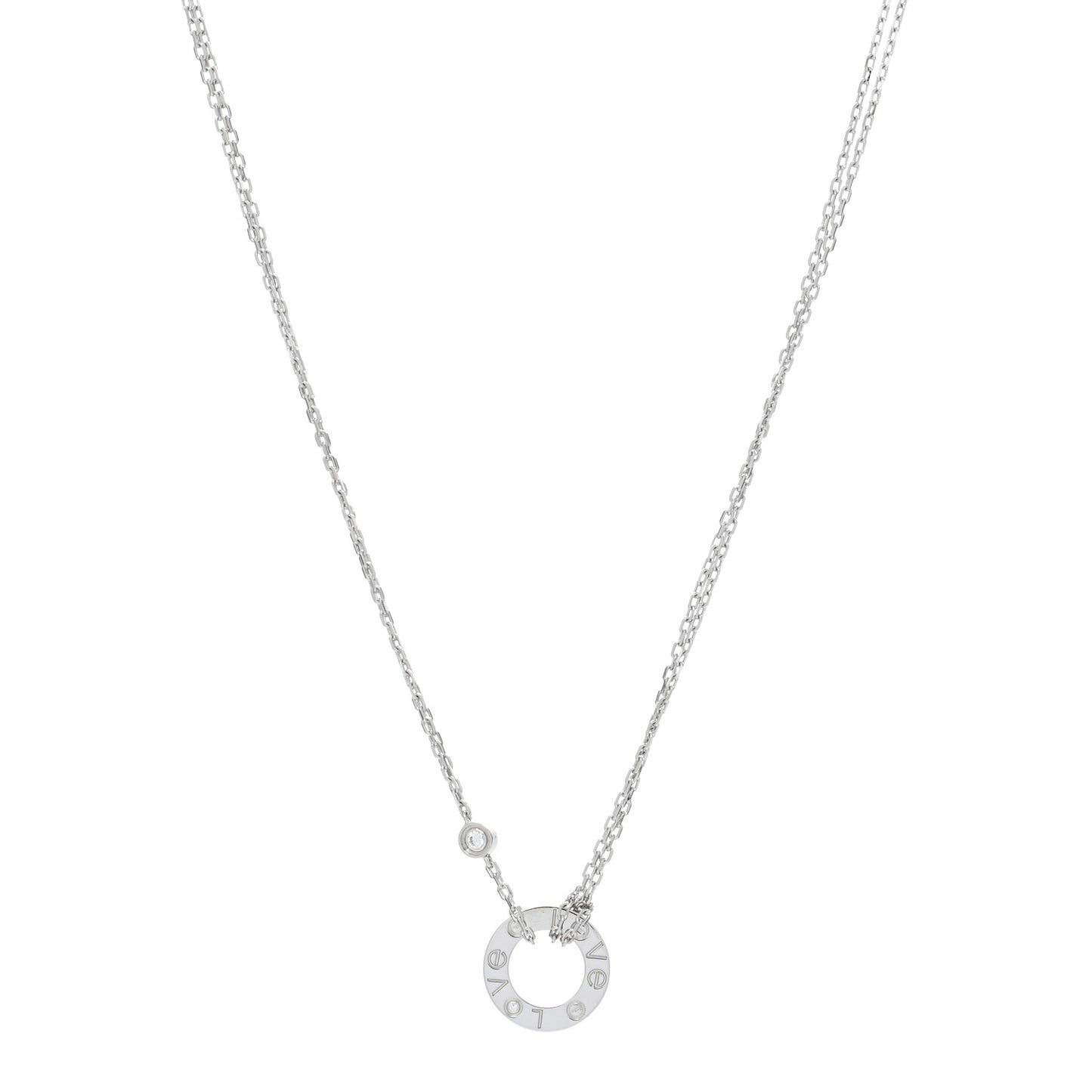 18K White Gold 2 Diamond LOVE Necklace
