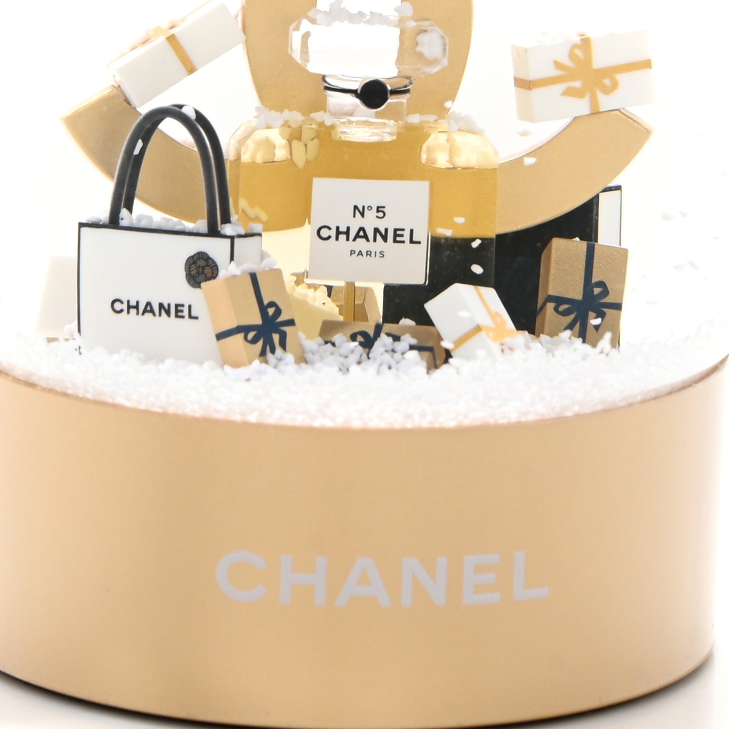 Glass CC Shopping Bag Snow Globe Gold