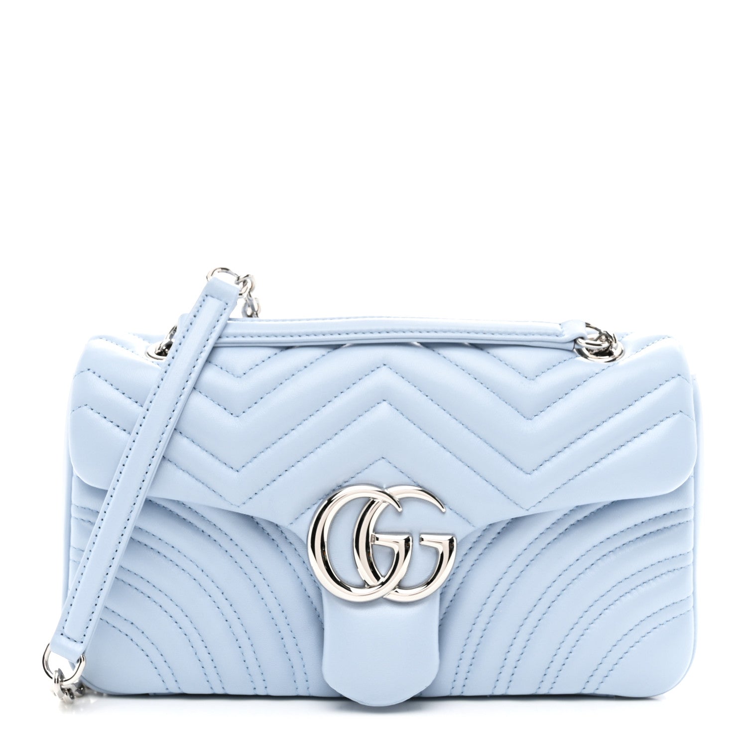 Gucci Lambskin Matelasse Medium GG Marmont Shoulder Bag Light Blue