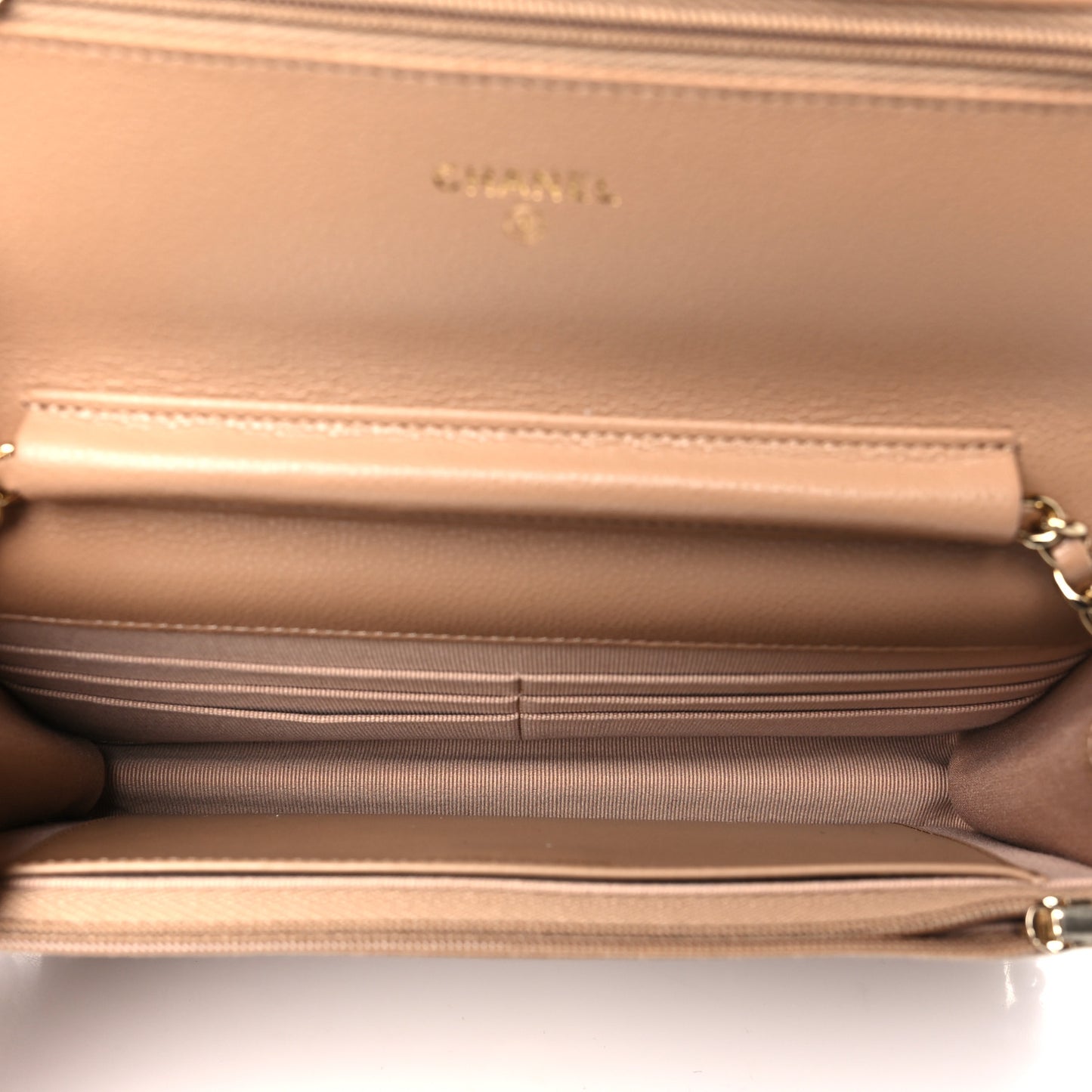 Caviar Quilted Wallet on Chain WOC Dark Beige