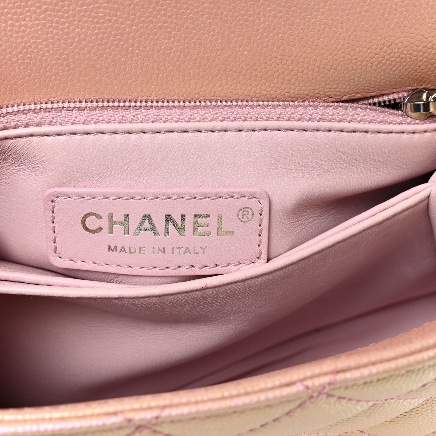 Iridescent Caviar Quilted Mini Coco Handle Flap Pink