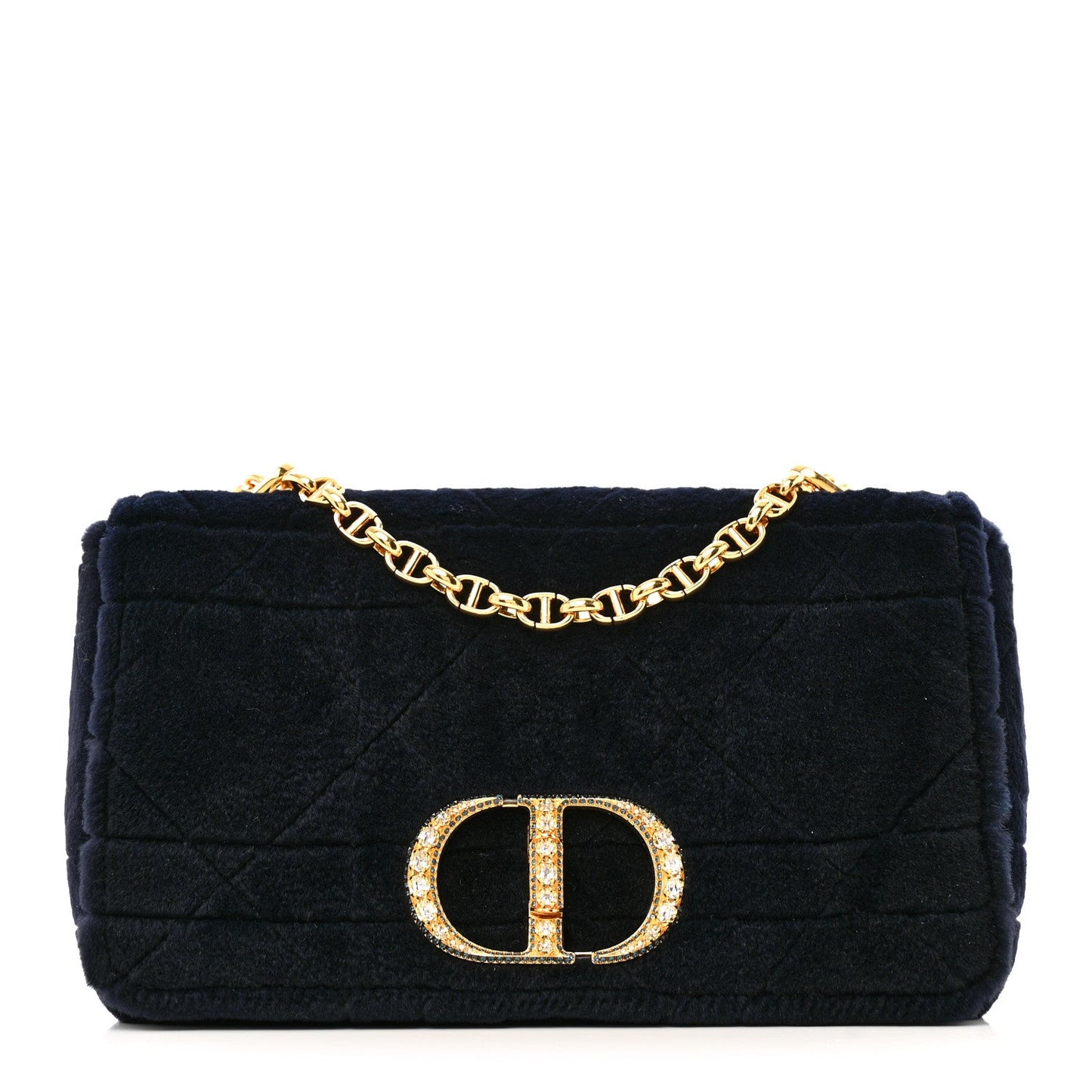 Rabbit Fur Alligator Crystal Cannage Medium Caro Bag Navy