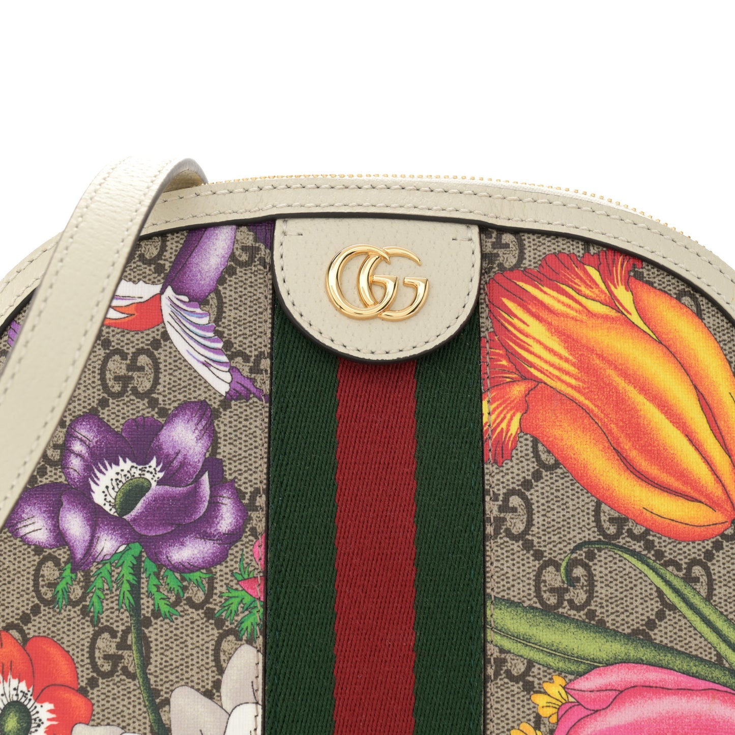 GG Supreme Monogram Flora Web GG Small Ophidia Dome Shoulder Bag White