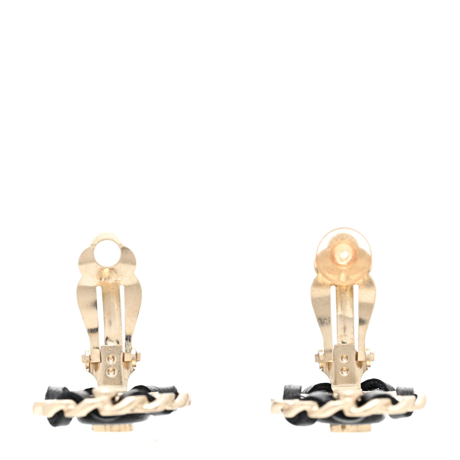 Chanel Lambskin Chain Around CC Clip On Earrings Light Gold Black 3 of 4