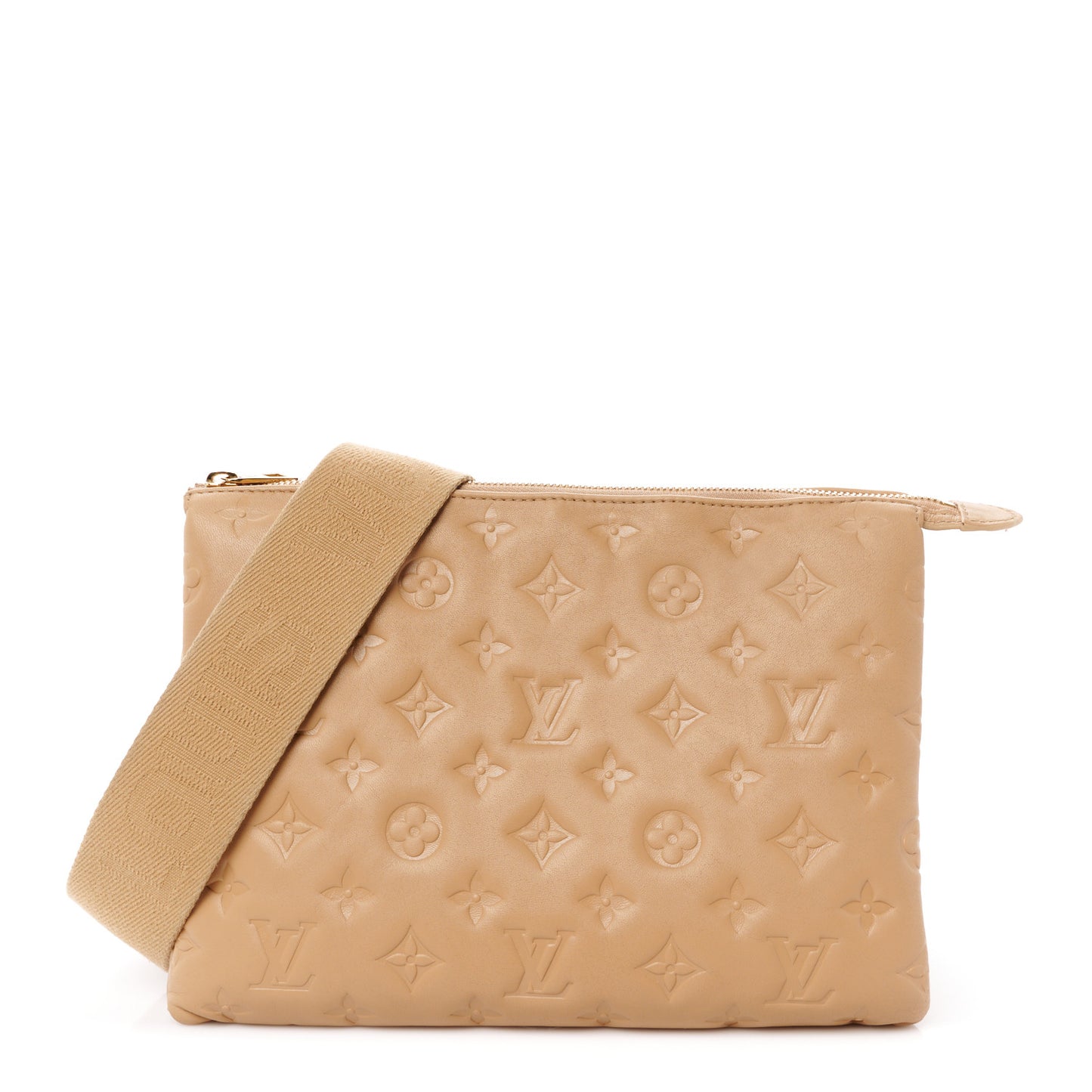 Lambskin Embossed Monogram Coussin PM Camel