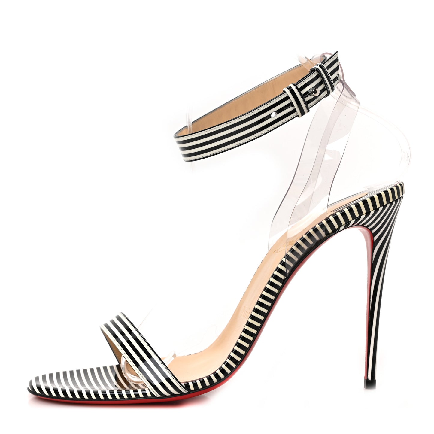 Patent PVC Striped Illusion Jonatina 100 Sandals 40 Black White