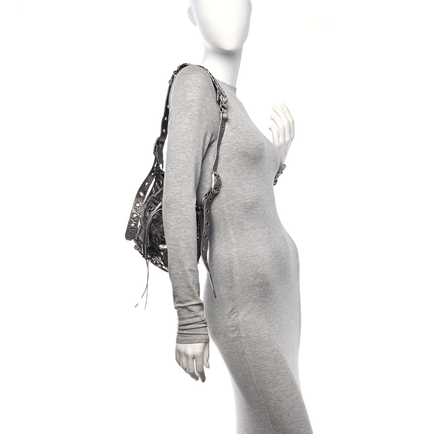 Metallic Agneau Arena Crystal Le Cagole Bucket Bag XS Silver