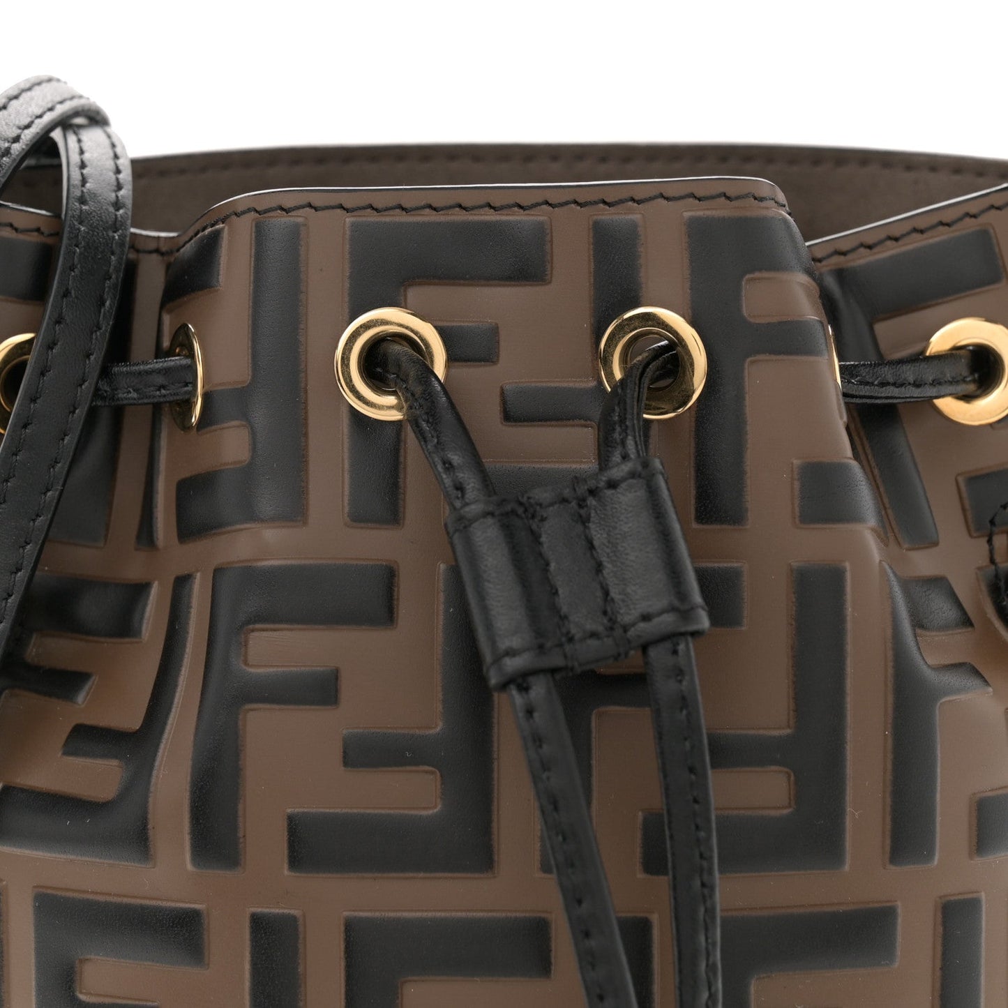 Vitello Liberty F is Fendi Bi-Color FF 1974 Embossed Mini Mon Tresor Bucket Bag Maya Black