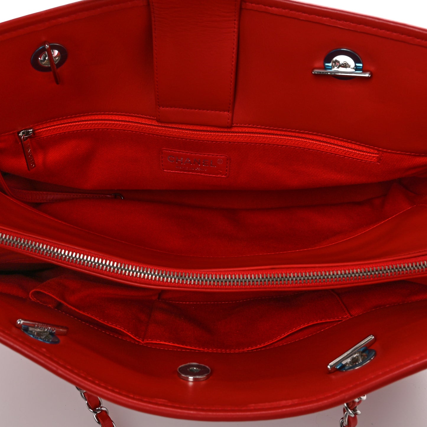 Calfskin Perforated Up In The Air East West Tote Red
