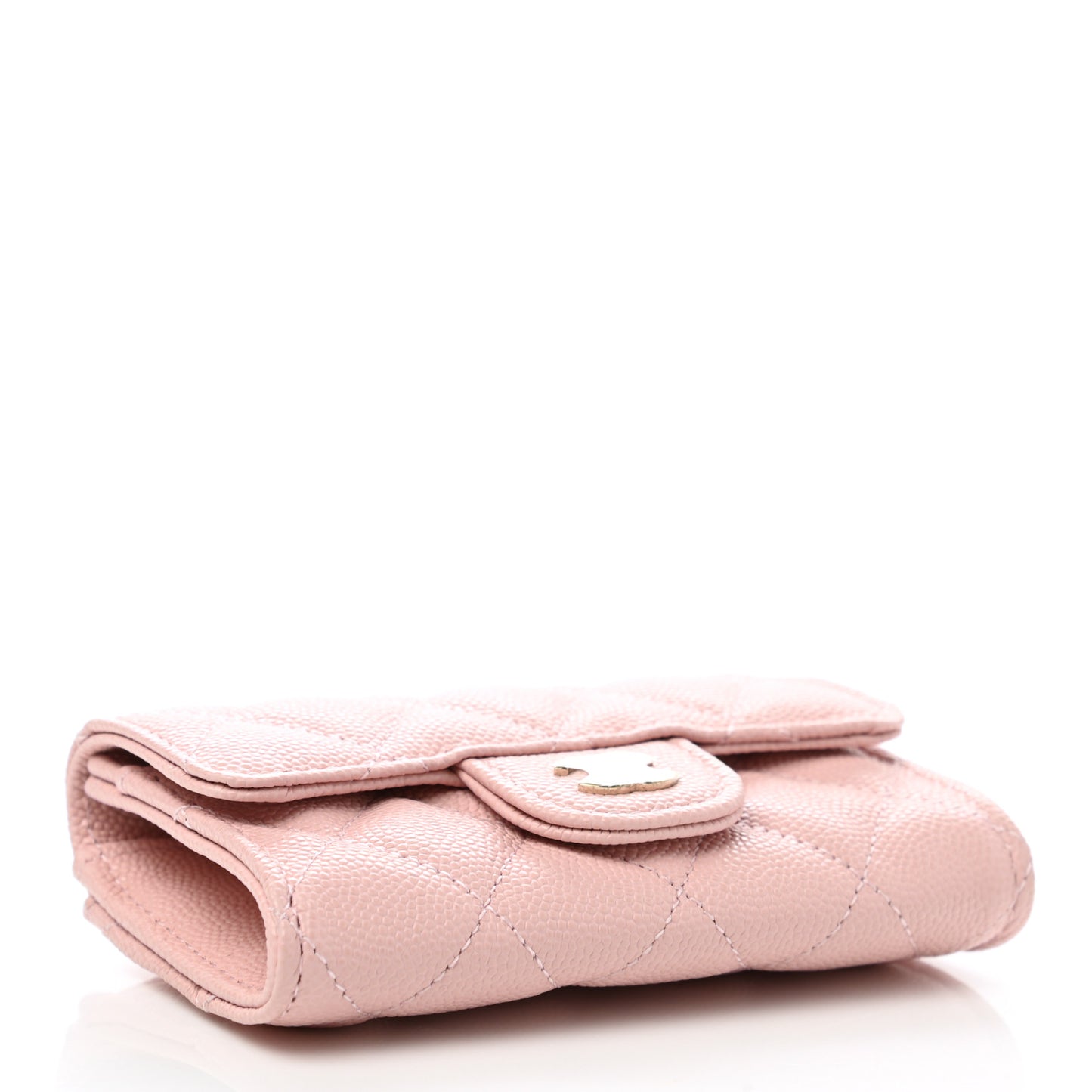 Caviar Quilted Flap Card Holder Wallet Light Pink