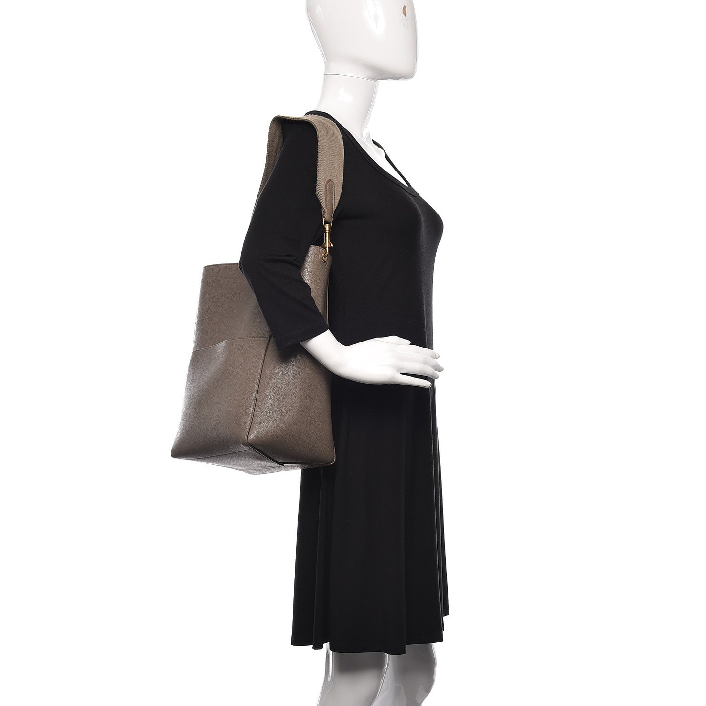 Soft Grained Calfskin Sangle Bucket Bag Taupe