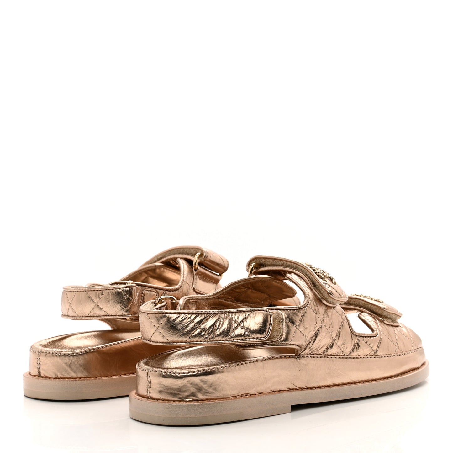 Iridescent Lambskin Quilted Velcro Dad Sandals 37 Light Bronze