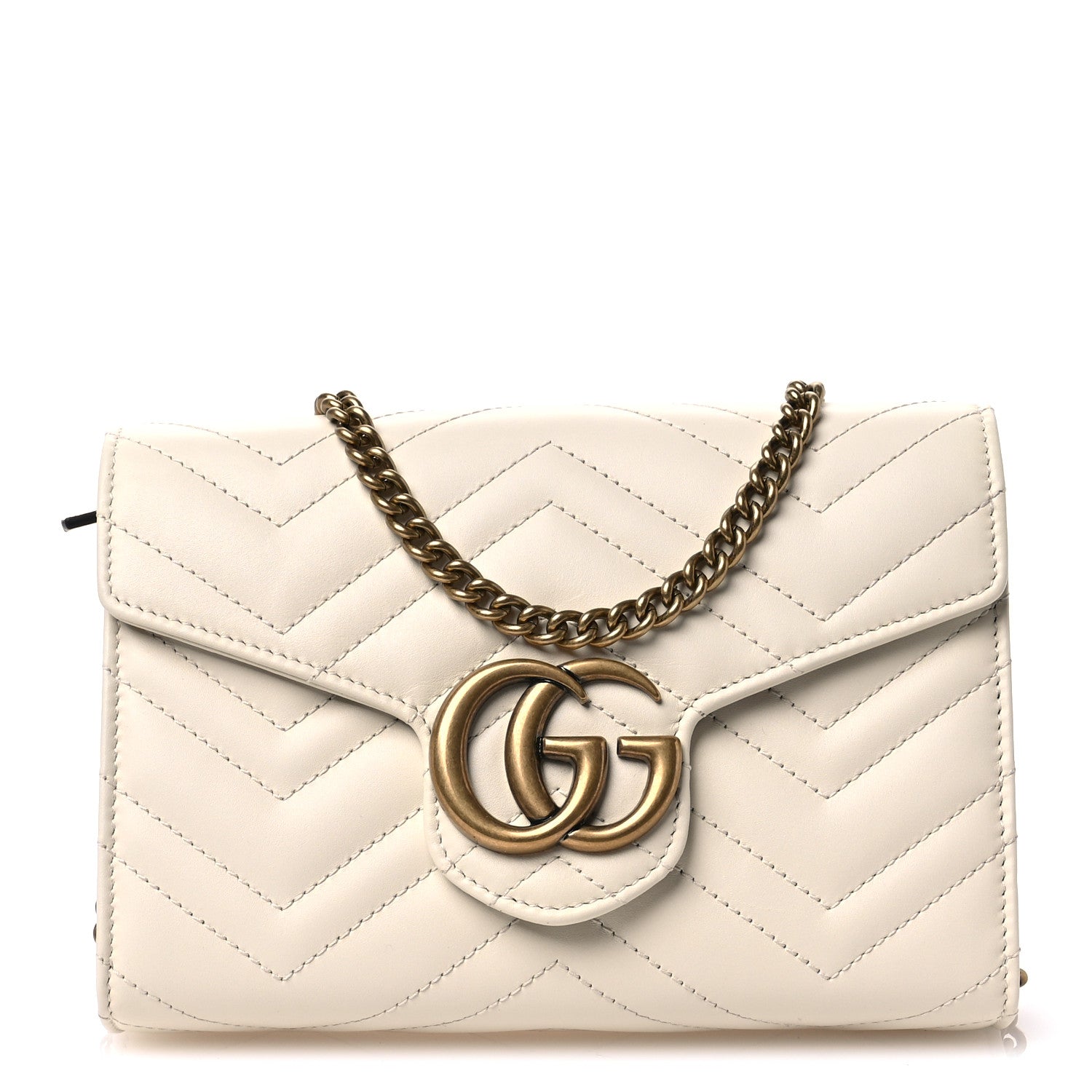 Gucci Calfskin Matelasse GG Marmont Chain Wallet Mystic White 1 of 12