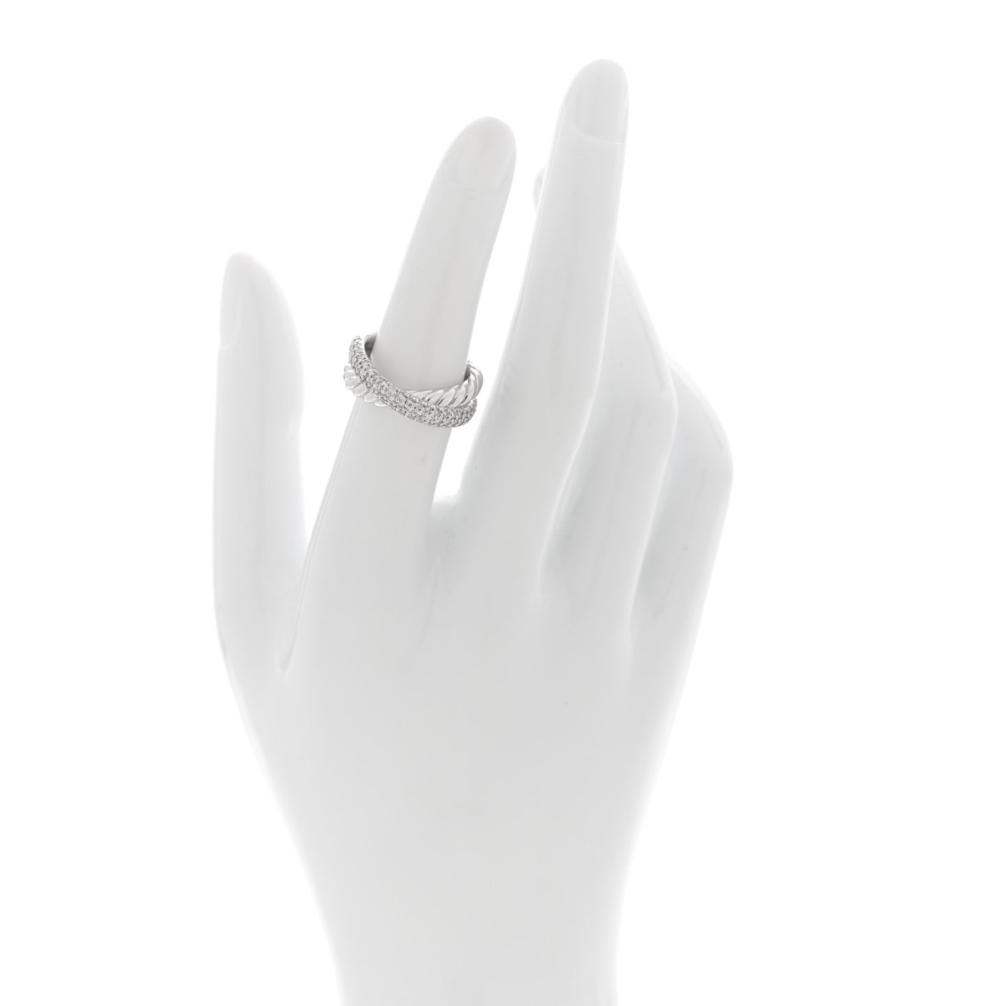 Sterling Silver Diamond 7.4mm Crossover Two Row Ring 50 5.25