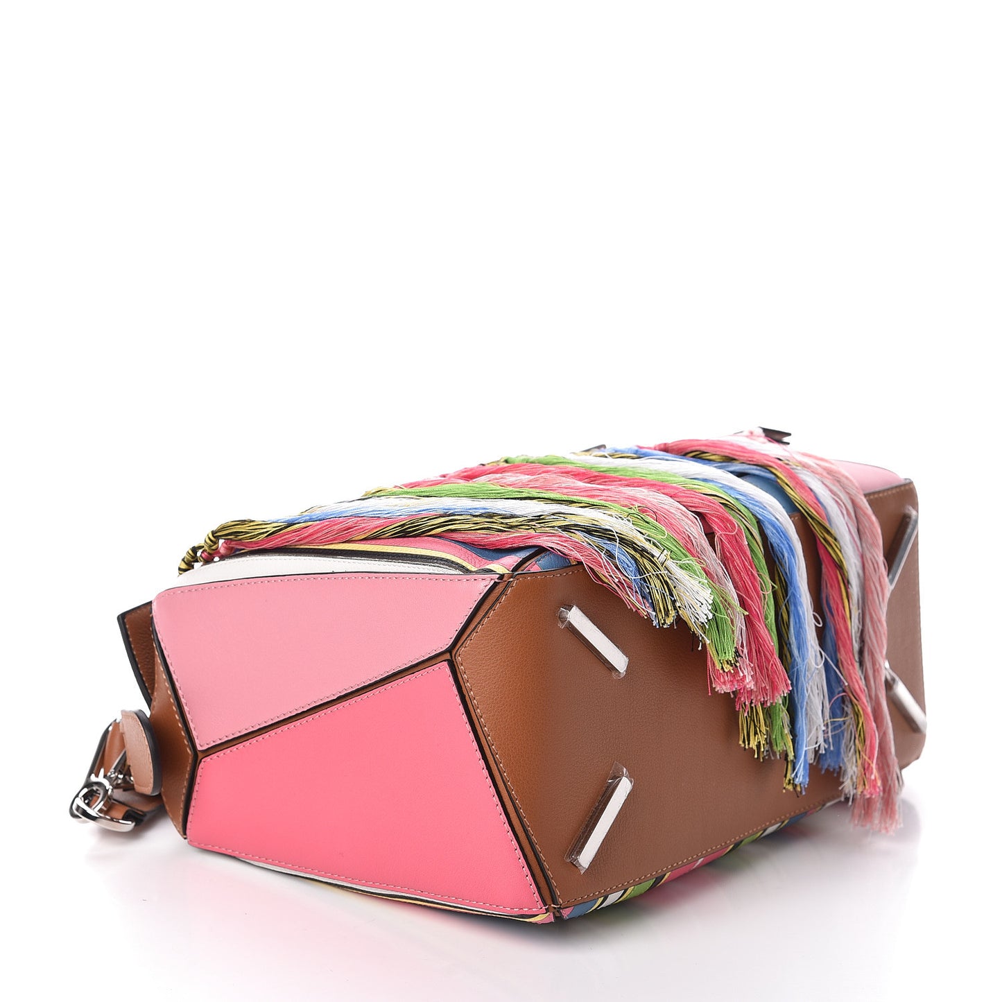 Calfskin Small Fringe Puzzle Bag Pink Multicolor