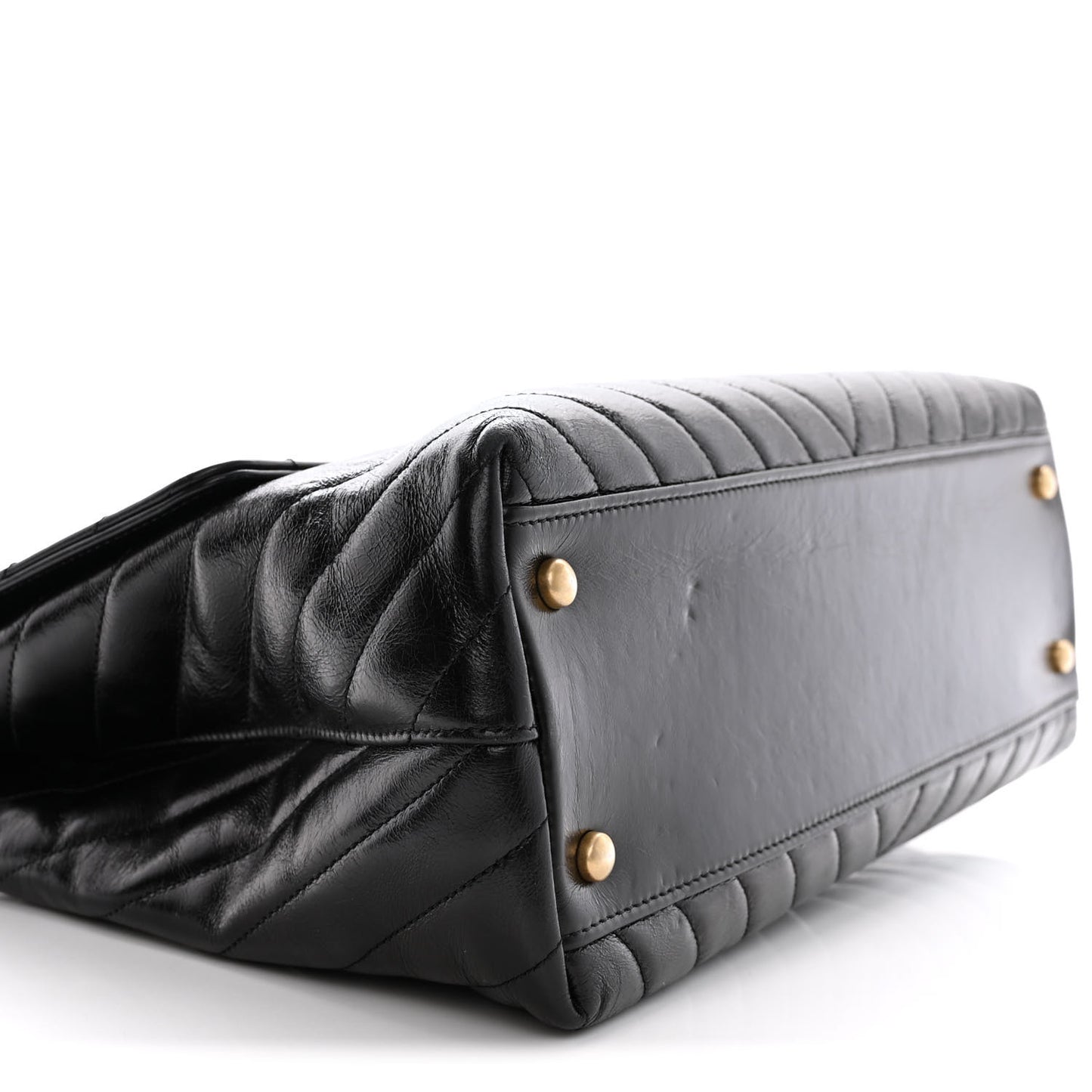 Calfskin Chevron Quilted Medium Coco Handle Flap Black
