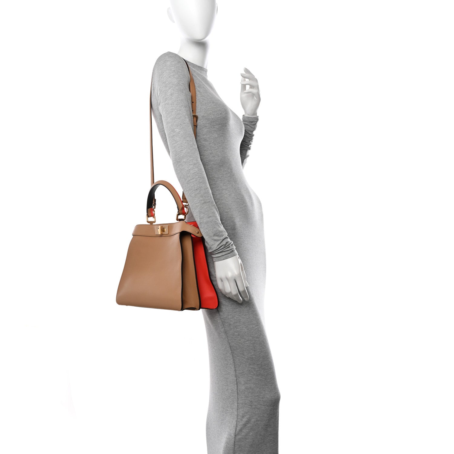Fendi Vitello Seta Nappa Plexiglass Bi-Color Medium Peekaboo I SEE U Satchel Miele Scuro Tulipano 2 of 12