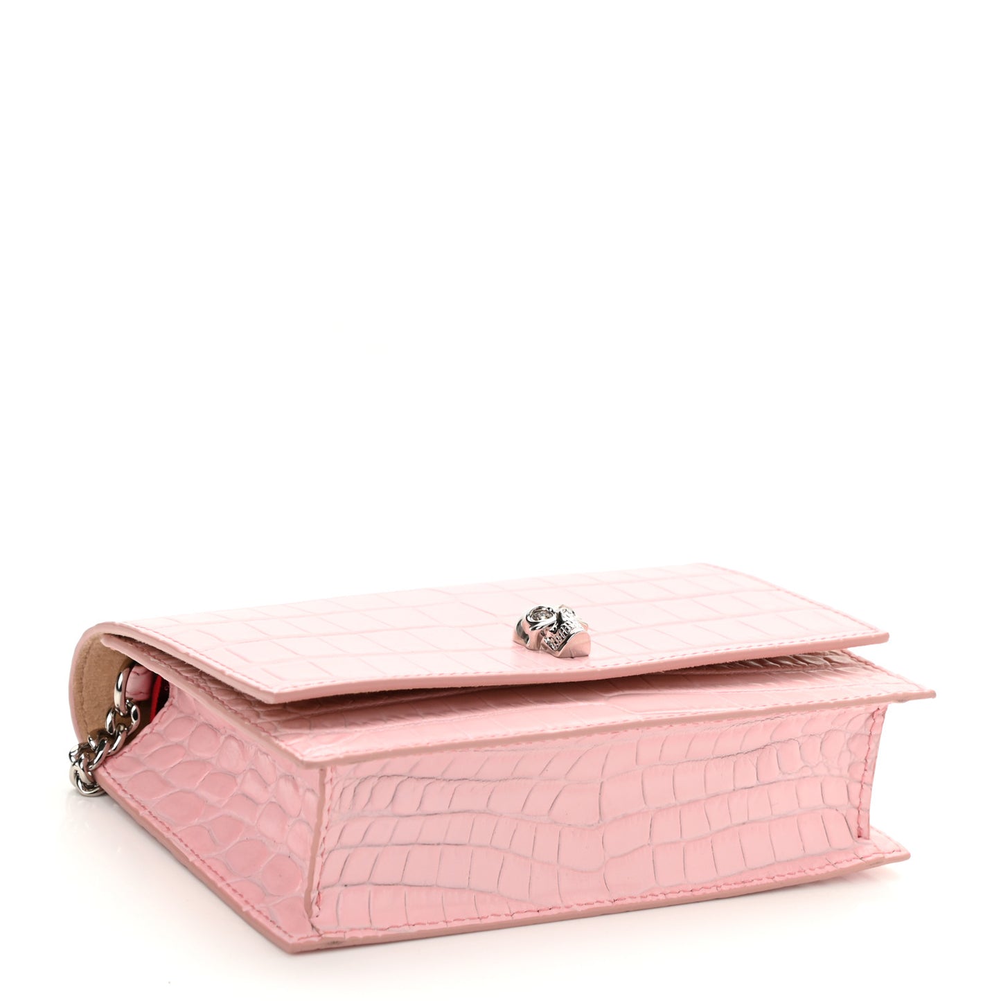 Calfskin Crocodile Embossed Skull Mini Crossbody Bag Pink