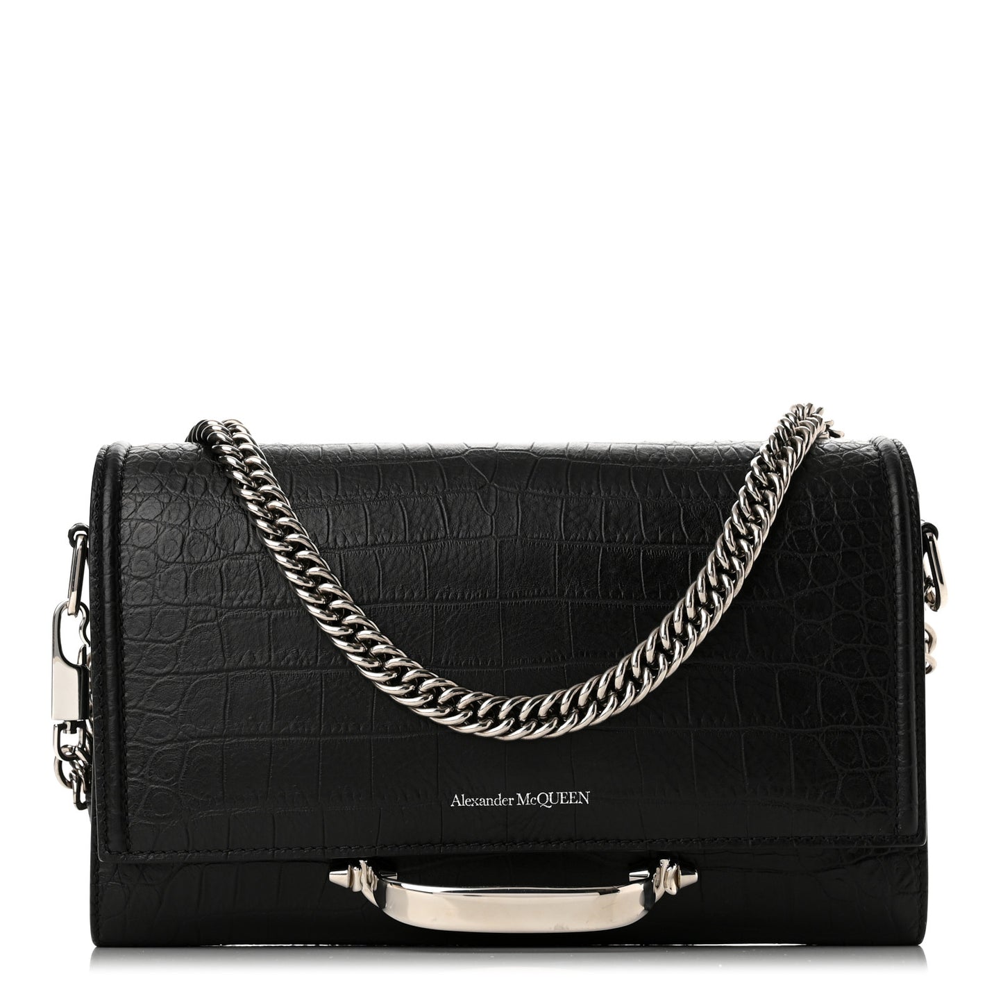 Calfskin Crocodile Embossed The Story Shoulder Bag Black