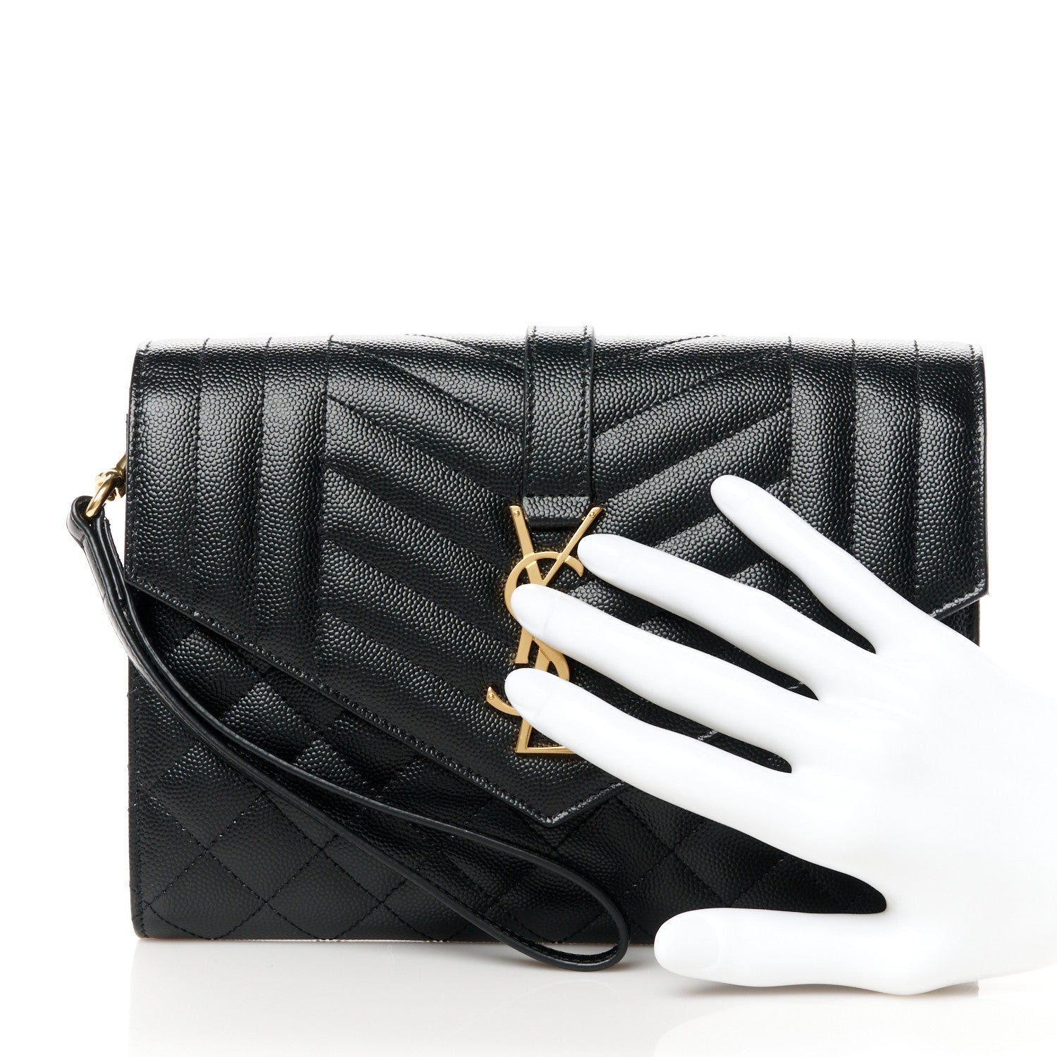 Saint Laurent Grain De Poudre Textured Mixed Matelasse Triquilt Monogram Clutch Black 2 of 8
