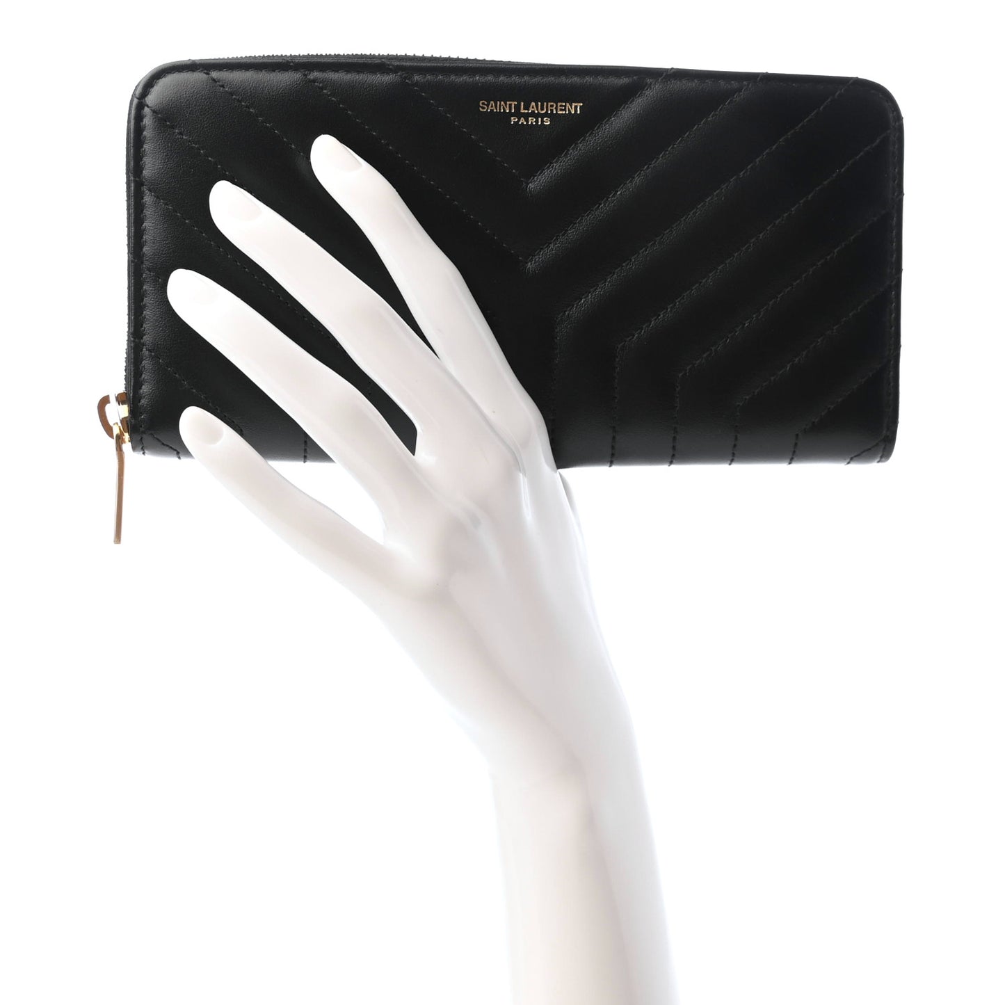 Calfskin Y Quilted Joan Zip Around Wallet Black