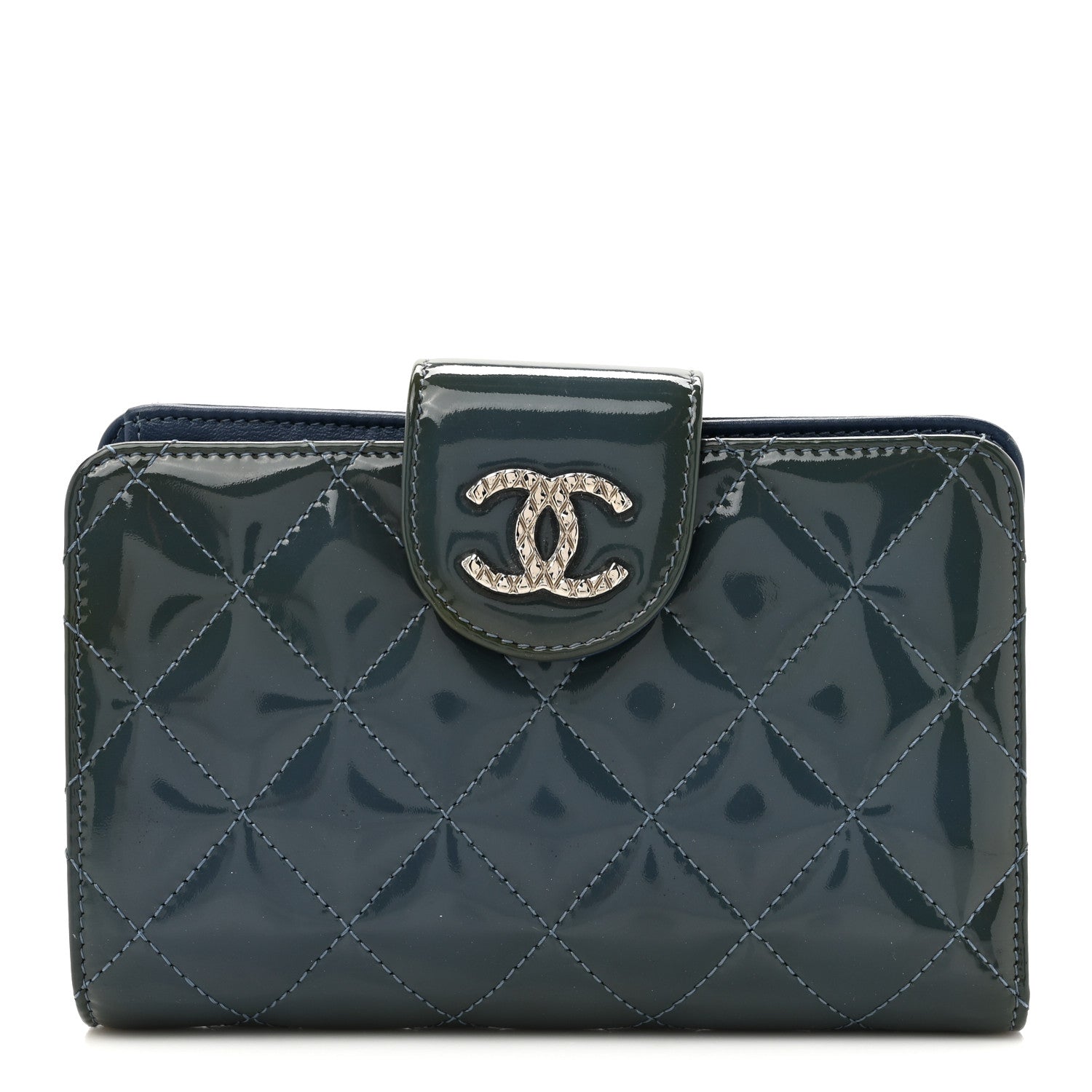 Chanel Patent Quilted Brilliant Zipped Pocket Wallet Blue 1 of 12