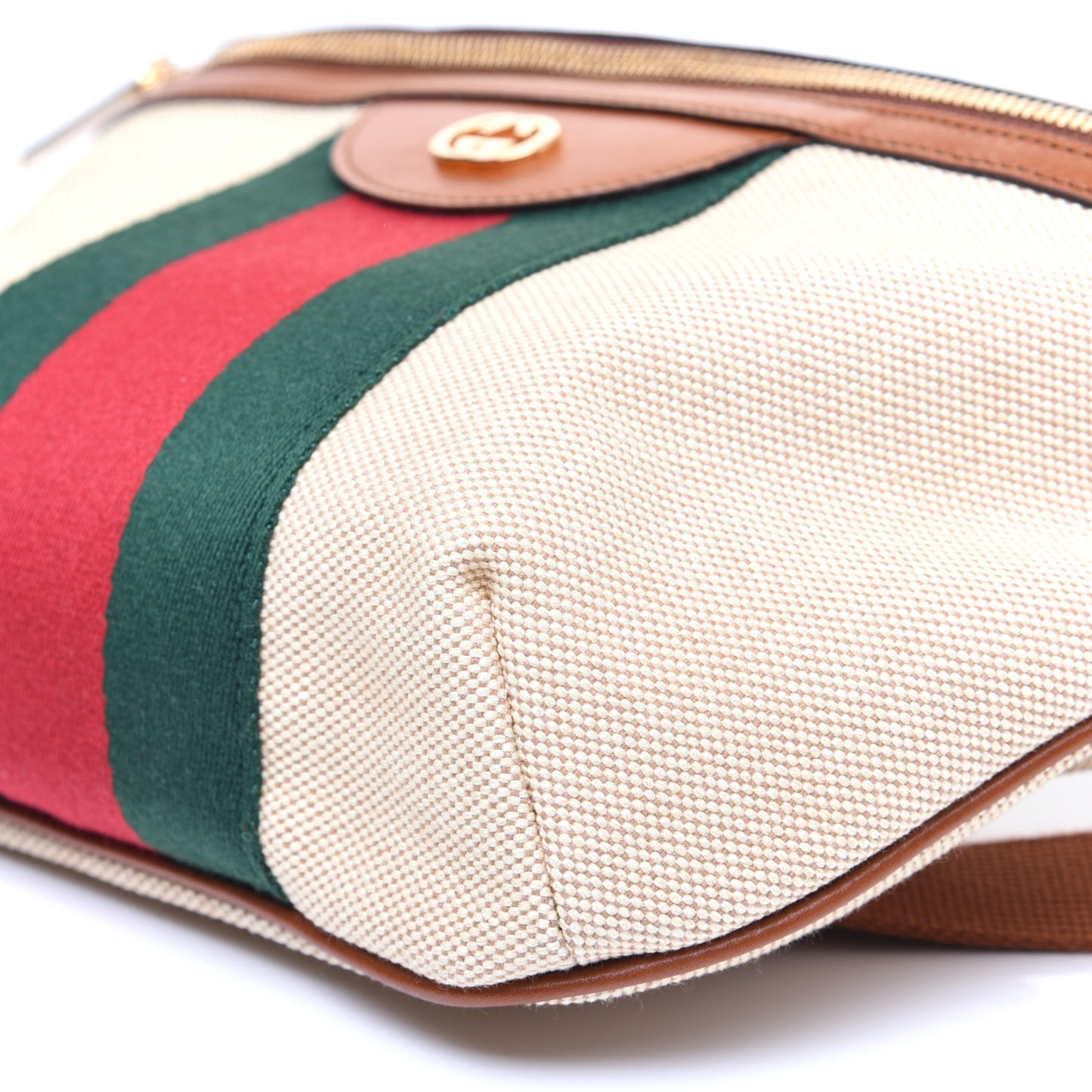 Vintage Canvas Web Belt Bag Sand Cuir