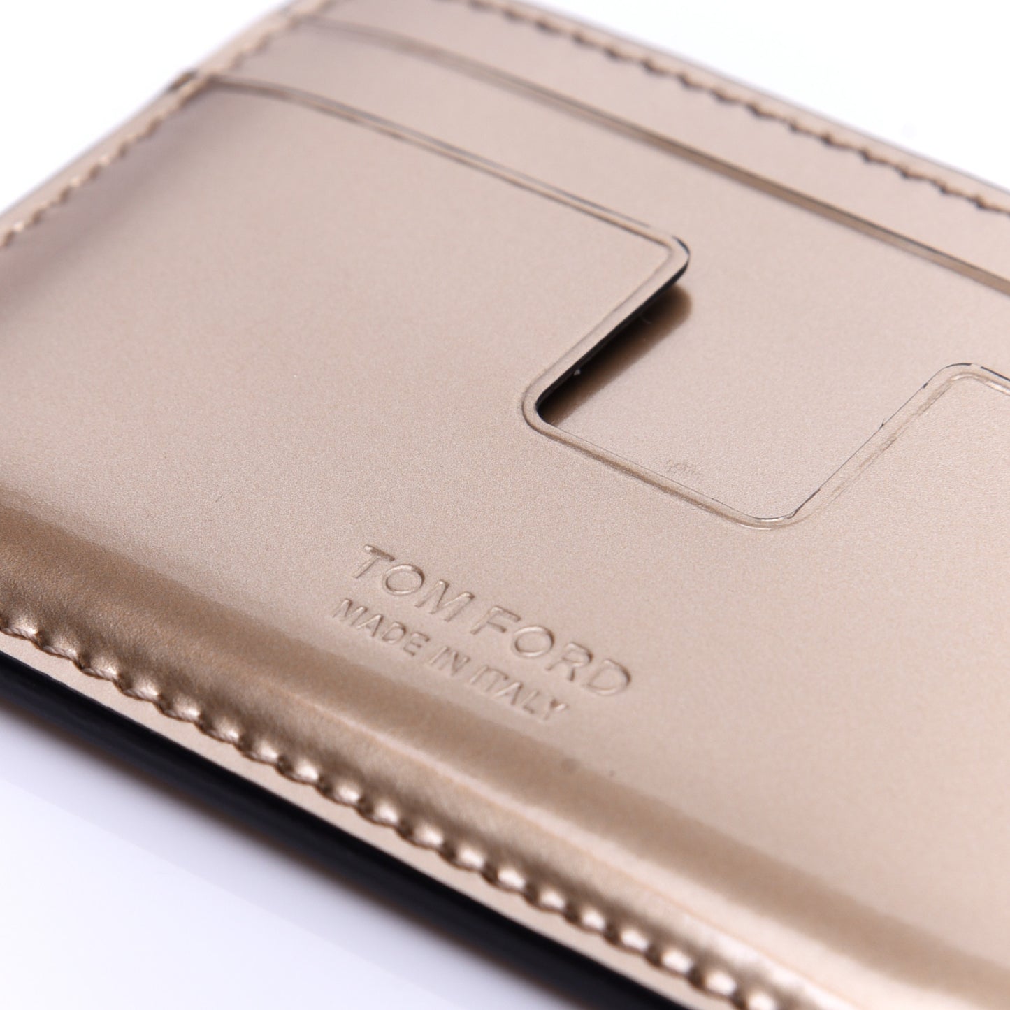 Metallic Calfskin Card Holder Gold