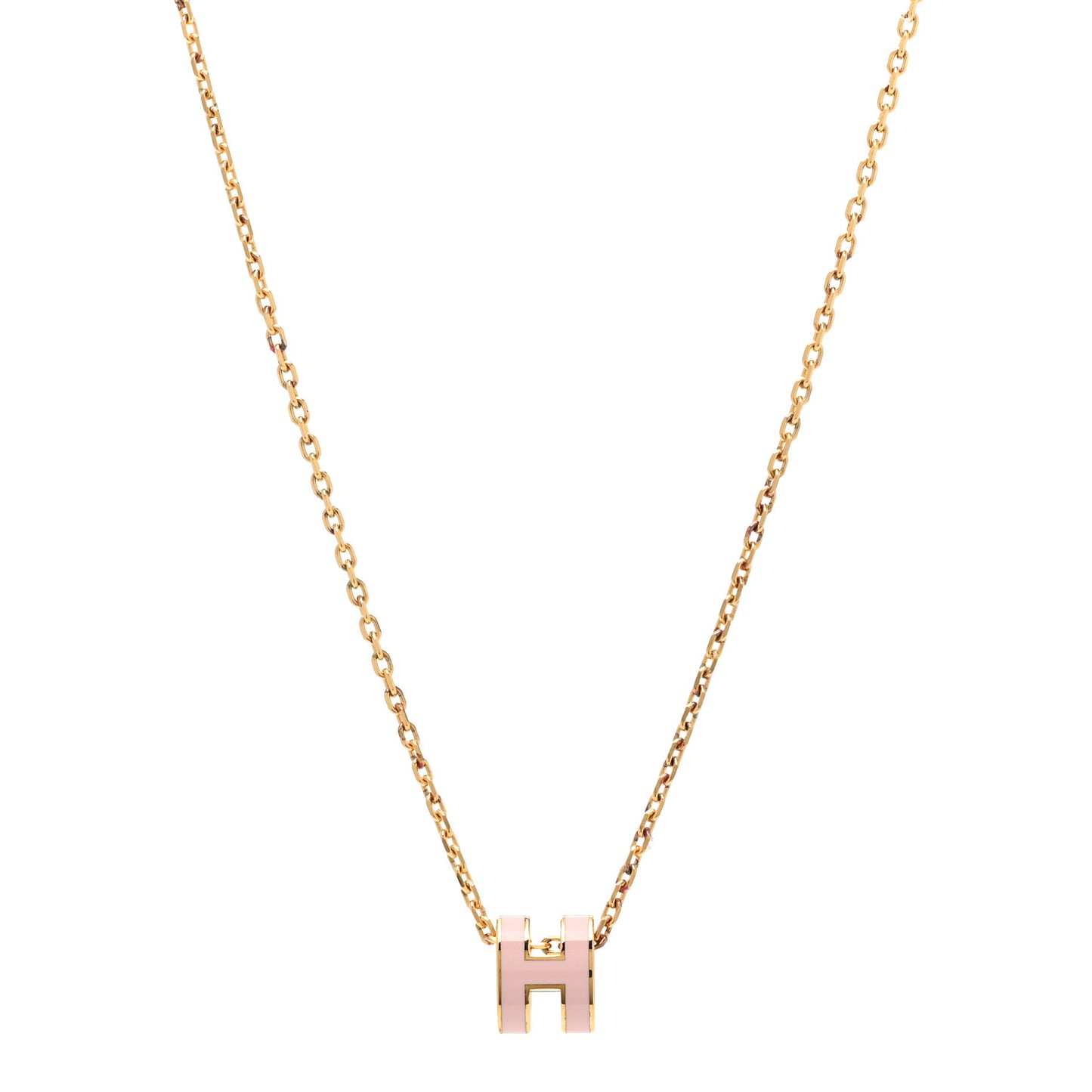 Lacquered Gold Mini Pop H Pendant Necklace Rose Dragee