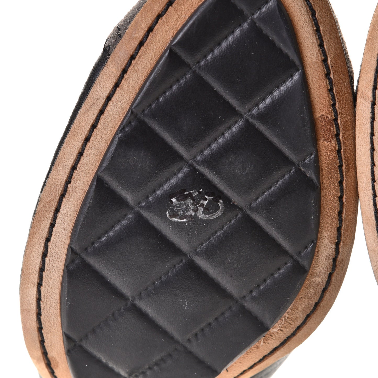 Lambskin Suede CC Elastic Cap Toe Ballerina Pumps 38 Black Grey