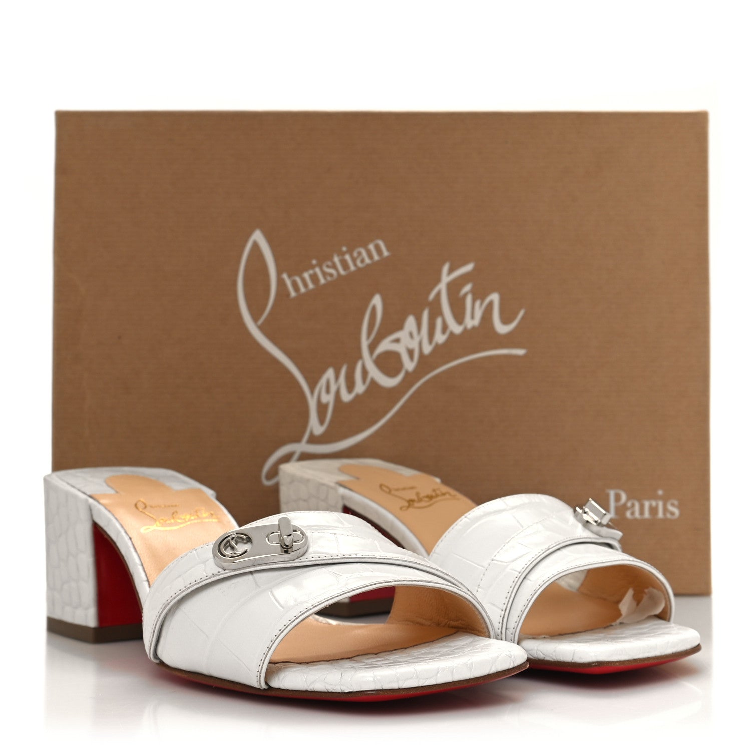 Christian Louboutin Calfskin Crocodile Embossed Lock Art 55 Sandals 35 Bianco 8 of 8