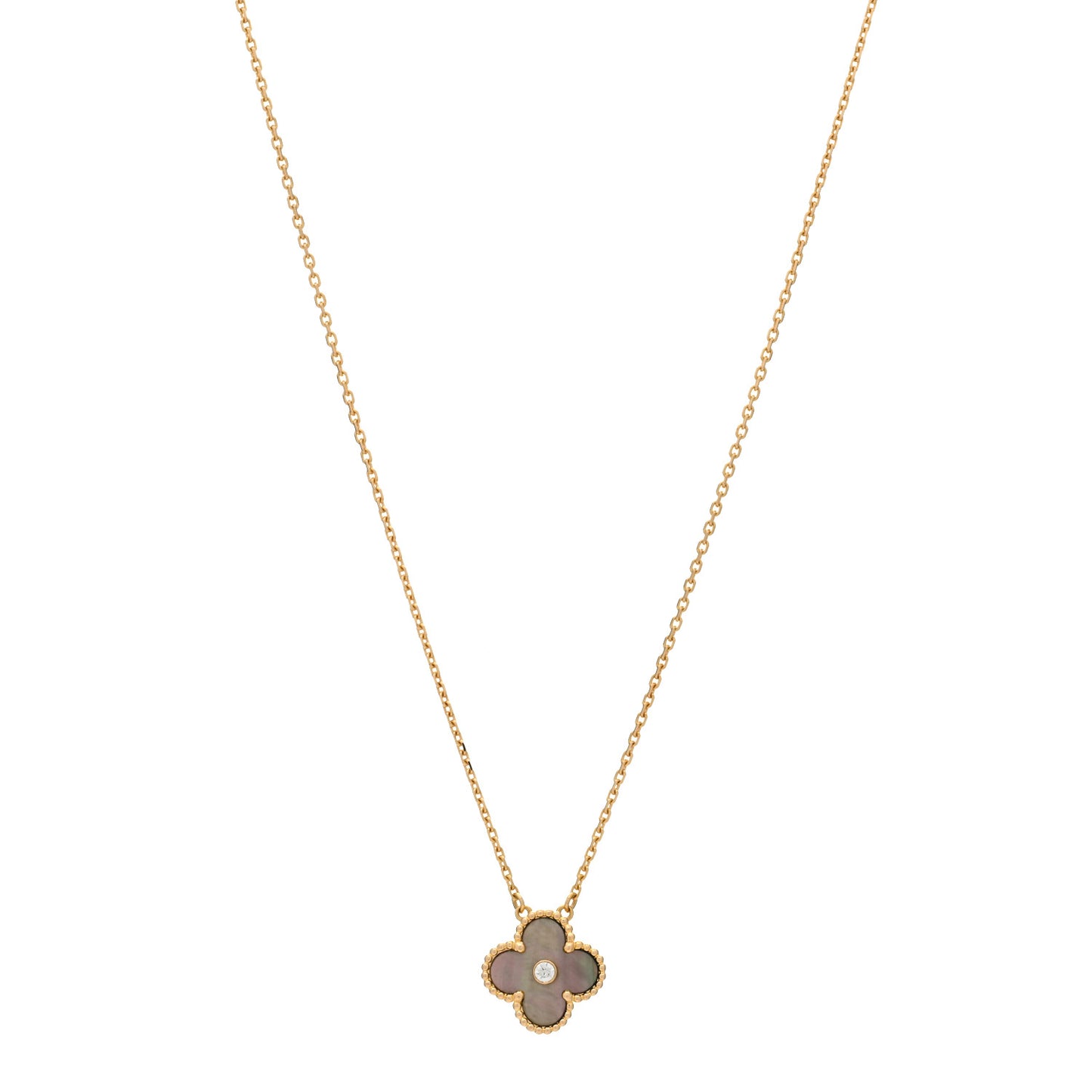 18K Rose Gold Diamond Grey Mother of Pearl Vintage Alhambra Pendant Necklace