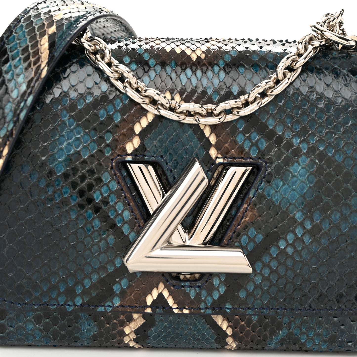 Snakeskin Twist Shoulder Bag PM Blue Multicolor