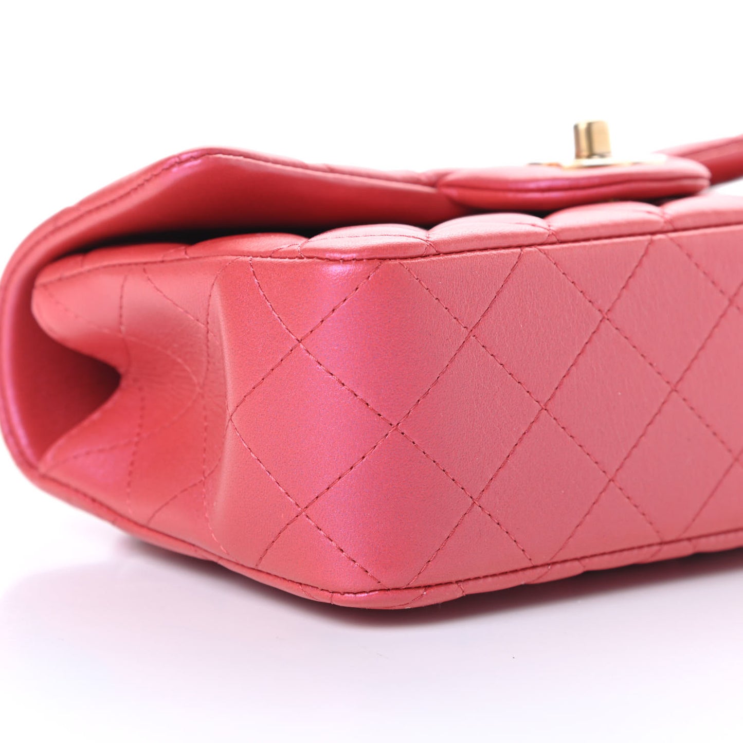 Iridescent Lambskin Quilted Mini Top Handle Rectangular Flap Red