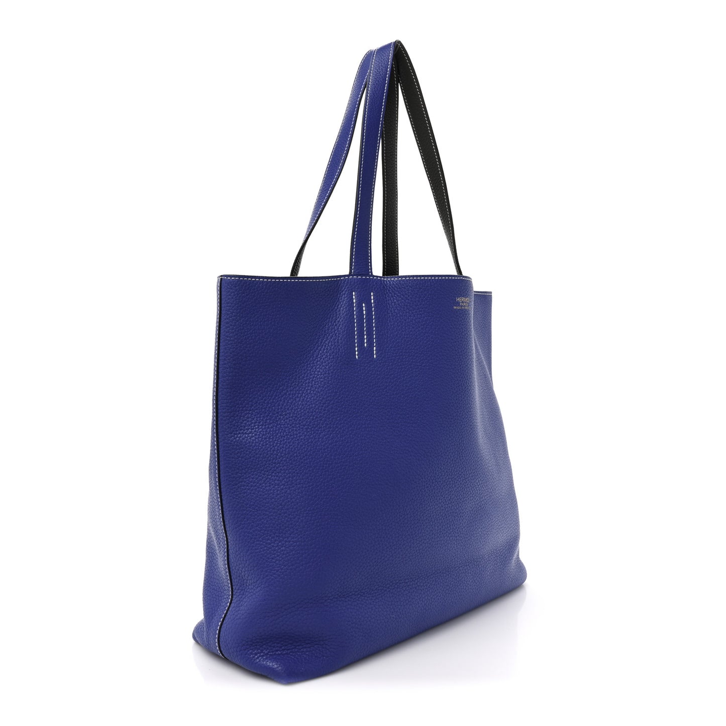 Taurillon Clemence Double Sens 36 Reversible Tote Graphite Bleu Electrique