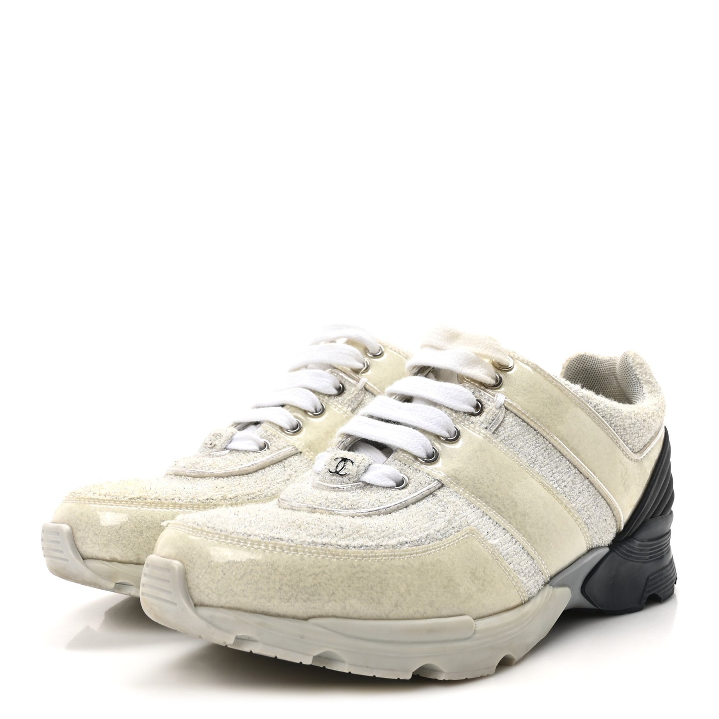 Iridescent Terry Cloth PVC Calfskin Sneakers 38.5 Silver