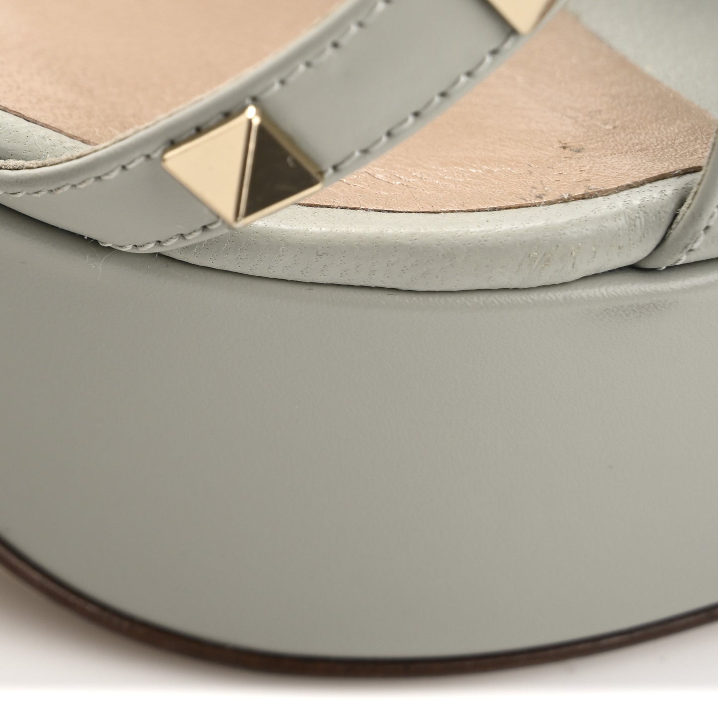 Calfskin Rockstud Ankle Wrap 35/75mm Platform Sandals 41 Opal Grey