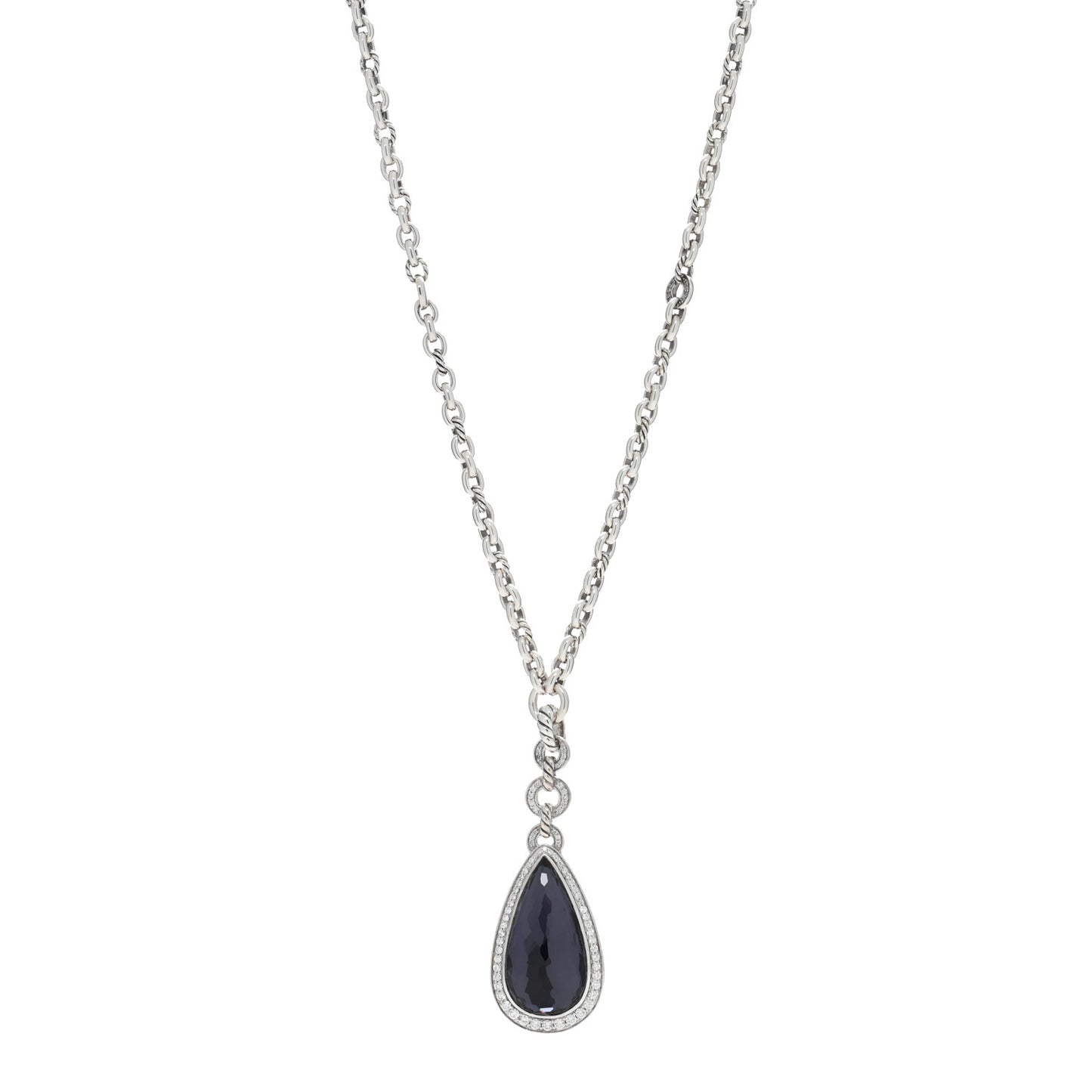 Sterling Silver Diamond Black Orchid Anjou Teardrop Necklace
