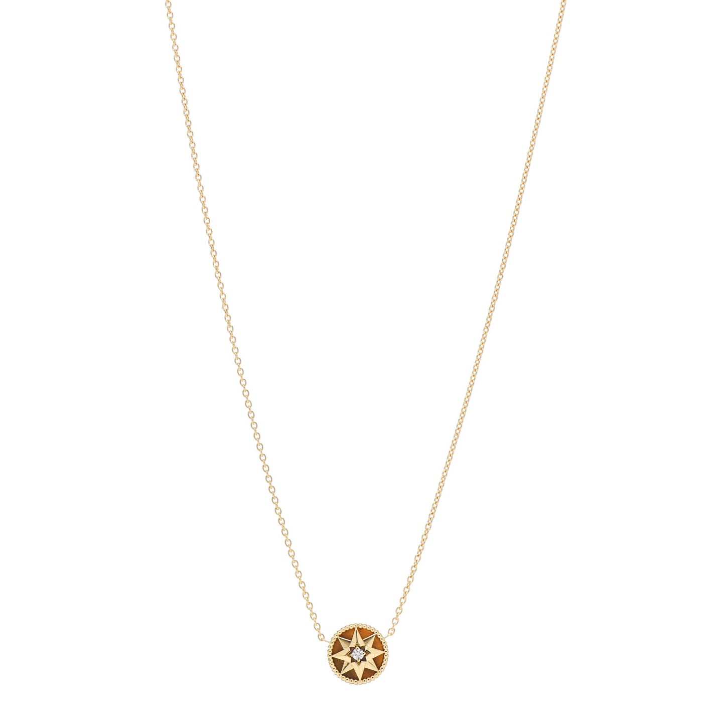18K Yellow Gold Diamond Tiger Eye Rose Des Vents Necklace