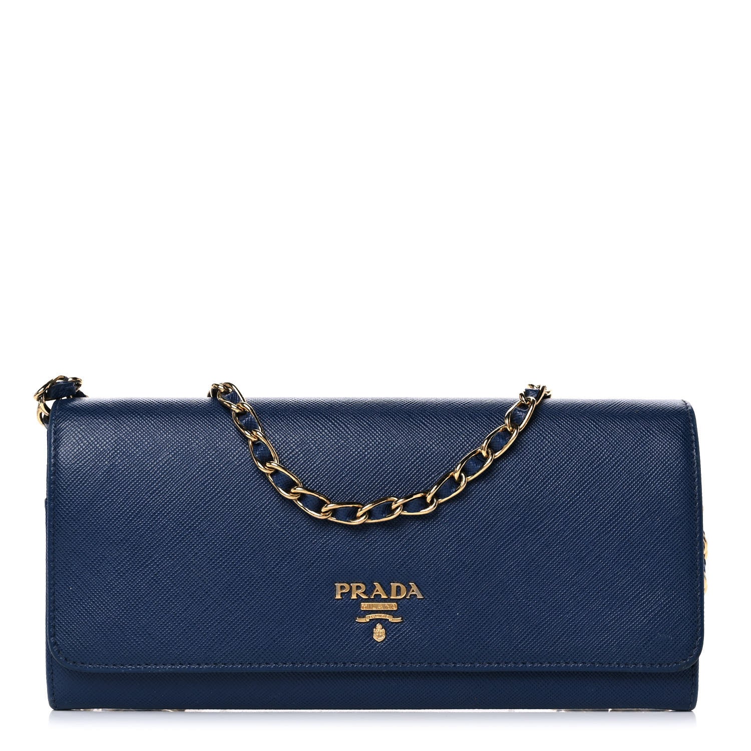 Prada Saffiano Metal Oro Chain Wallet Bleuette 1 of 11
