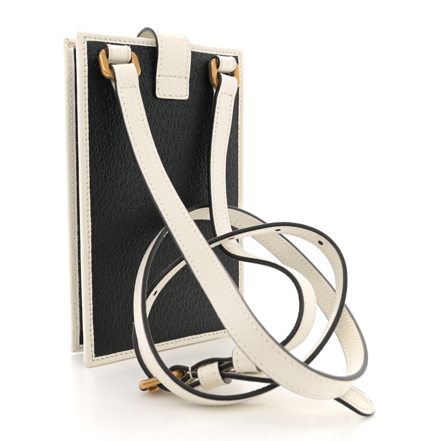 X ADIDAS Textured Dollar Calfskin Trefoil Embossed Phone Crossbody Bag Black Off White