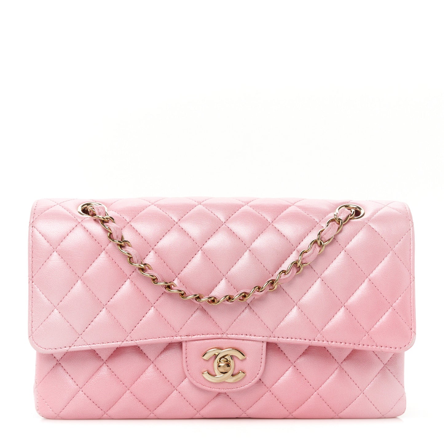 Pearly Lambskin Ombre Quilted Medium Double Flap Pink