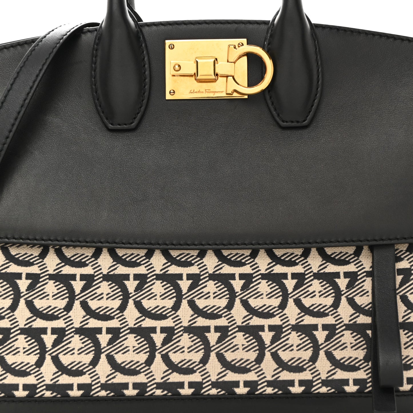 Canvas Calfskin Gancini The Studio Bag Black Beige