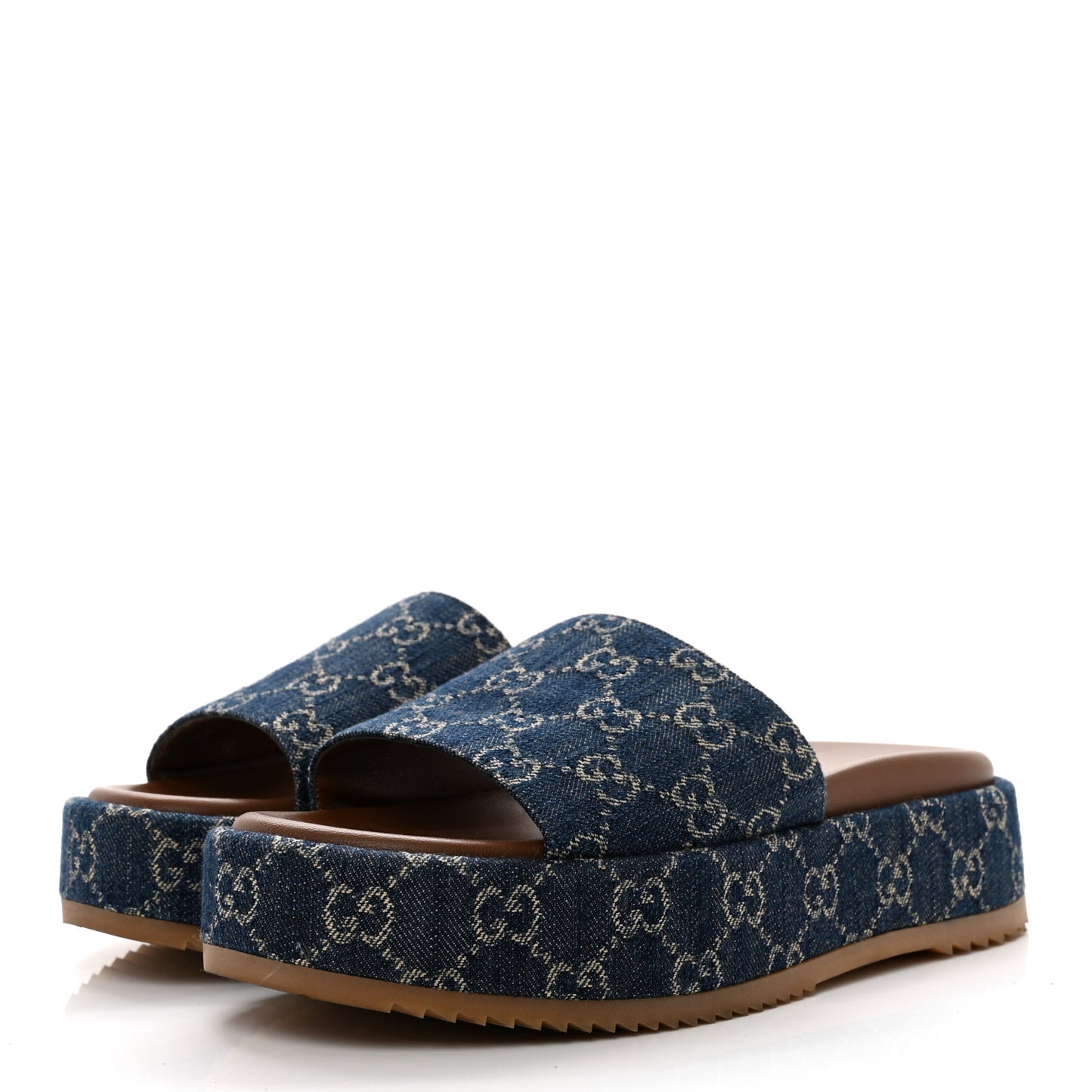 New Denim GG Monogram Angelina Platform 55mm Slide Sandals 40.5 Blue Tea