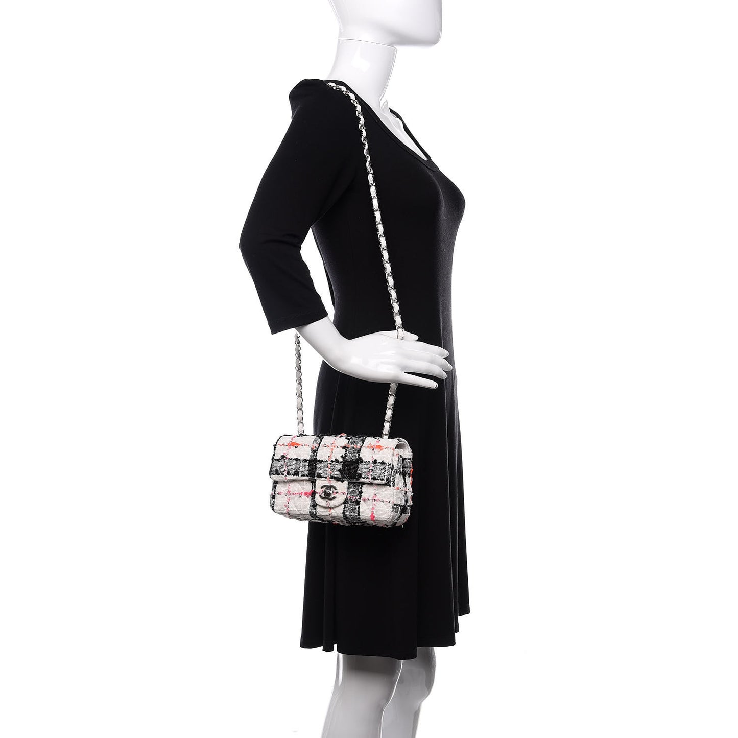 Tweed Quilted Mini Rectangular Flap Black White Pink