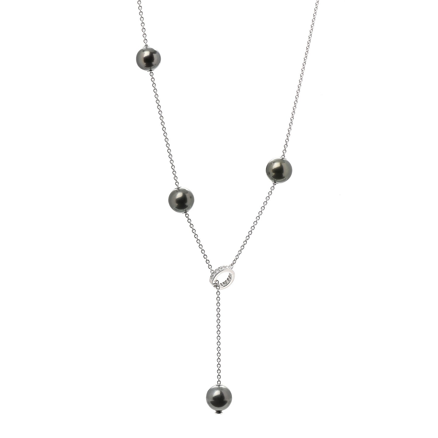 18K White Gold Diamond Black South Sea Pearl 10mm Pearls In Motion Necklace