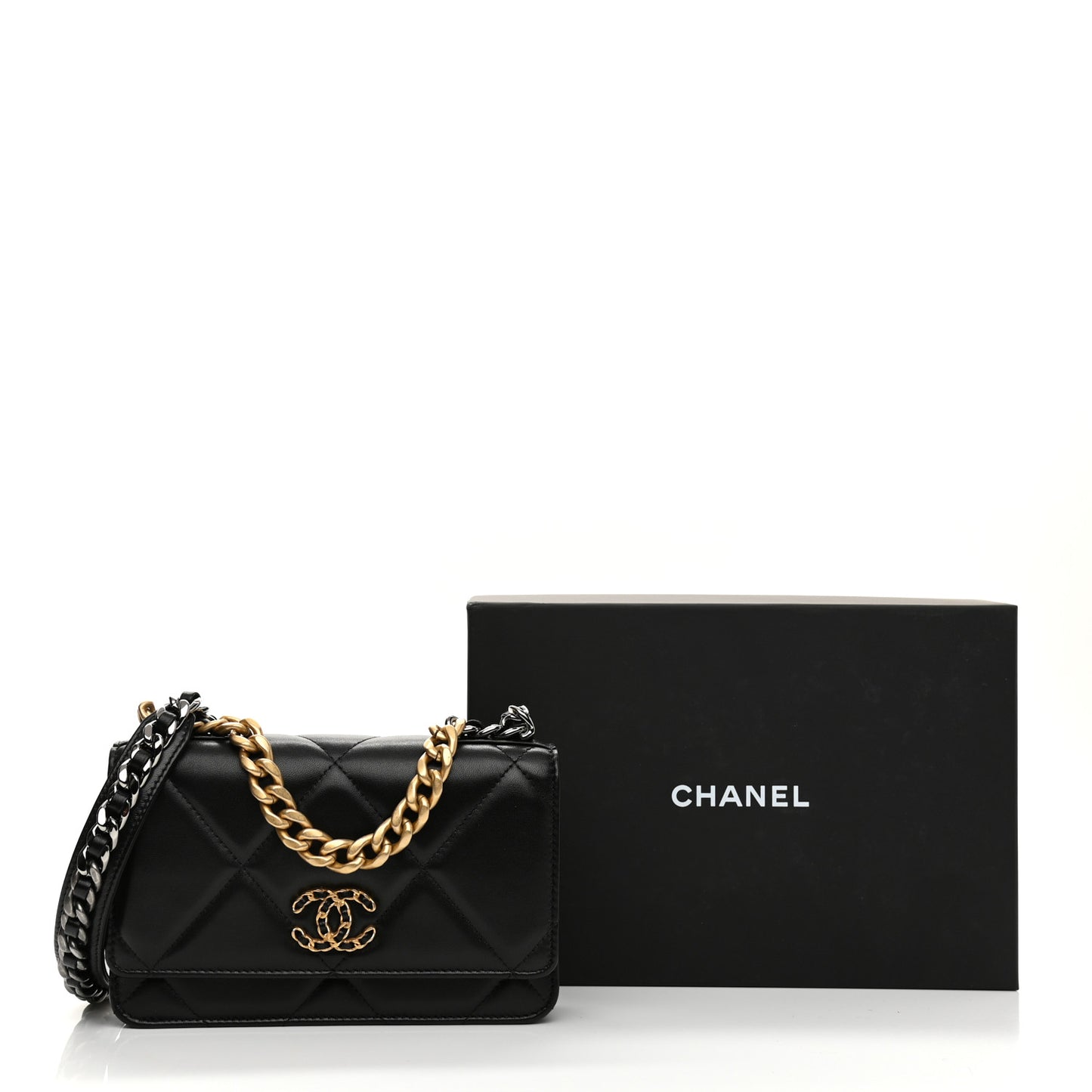 Lambskin Quilted Chanel 19 Wallet On Chain WOC Black